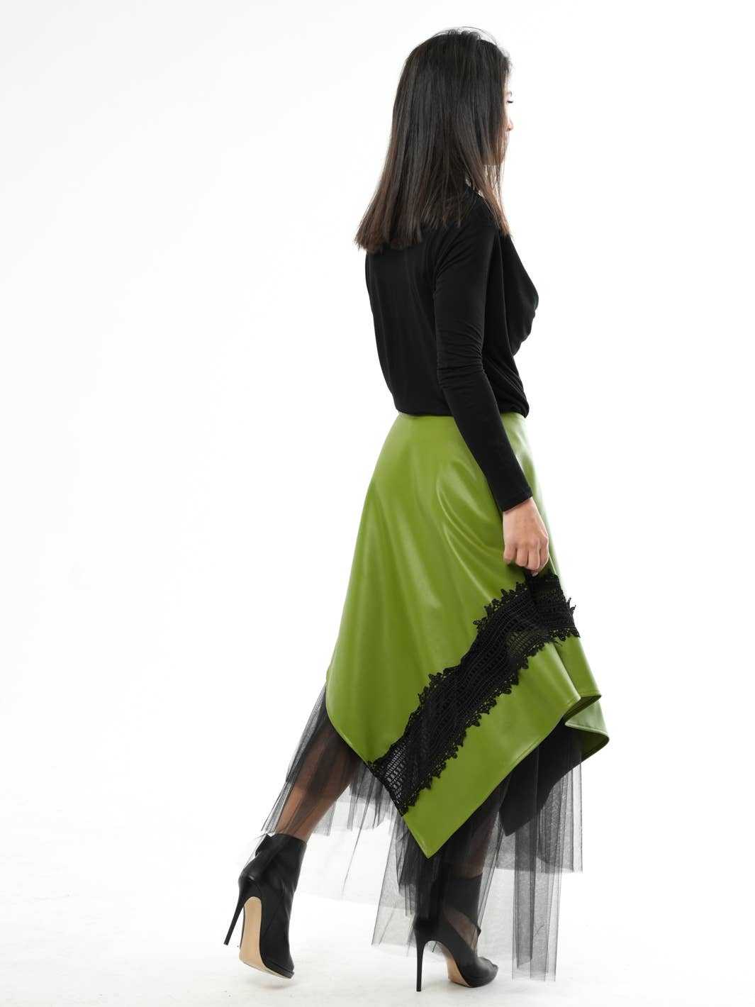 Metamorphosa Vegan Leather Skirt with Tulle