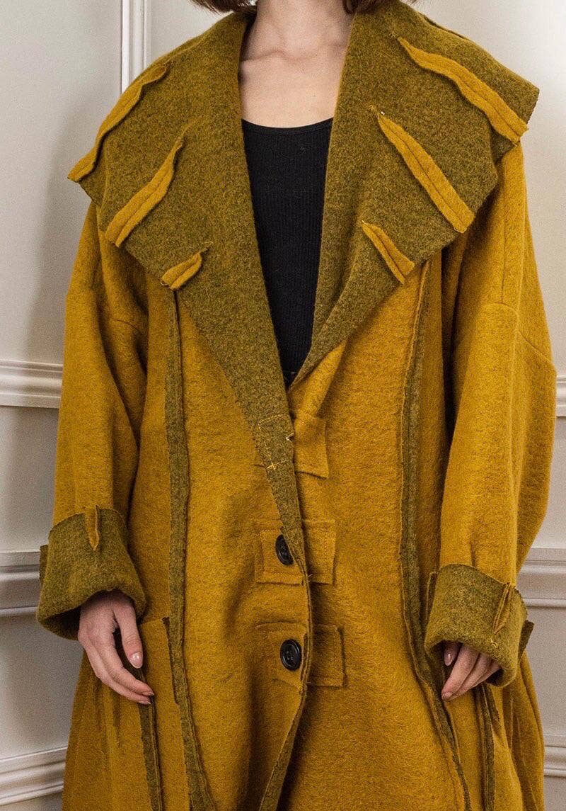 Avant-Garde Oversized Wool Blend Coat with Sculptural Collar