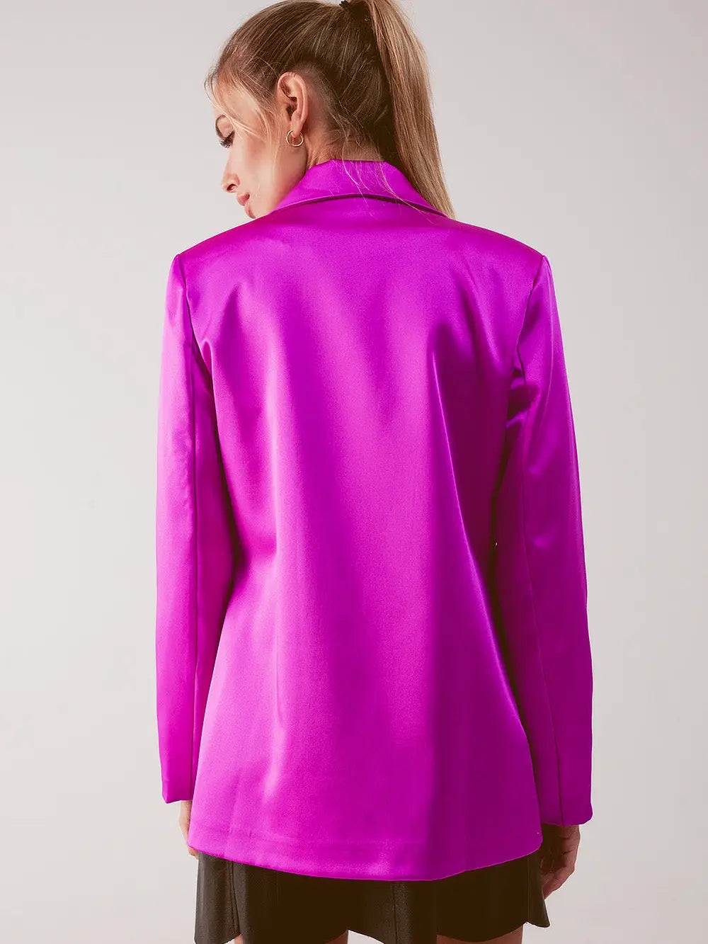 Q-2 Satin Double Breasted Suit Blazer in Fuchsia 1238907