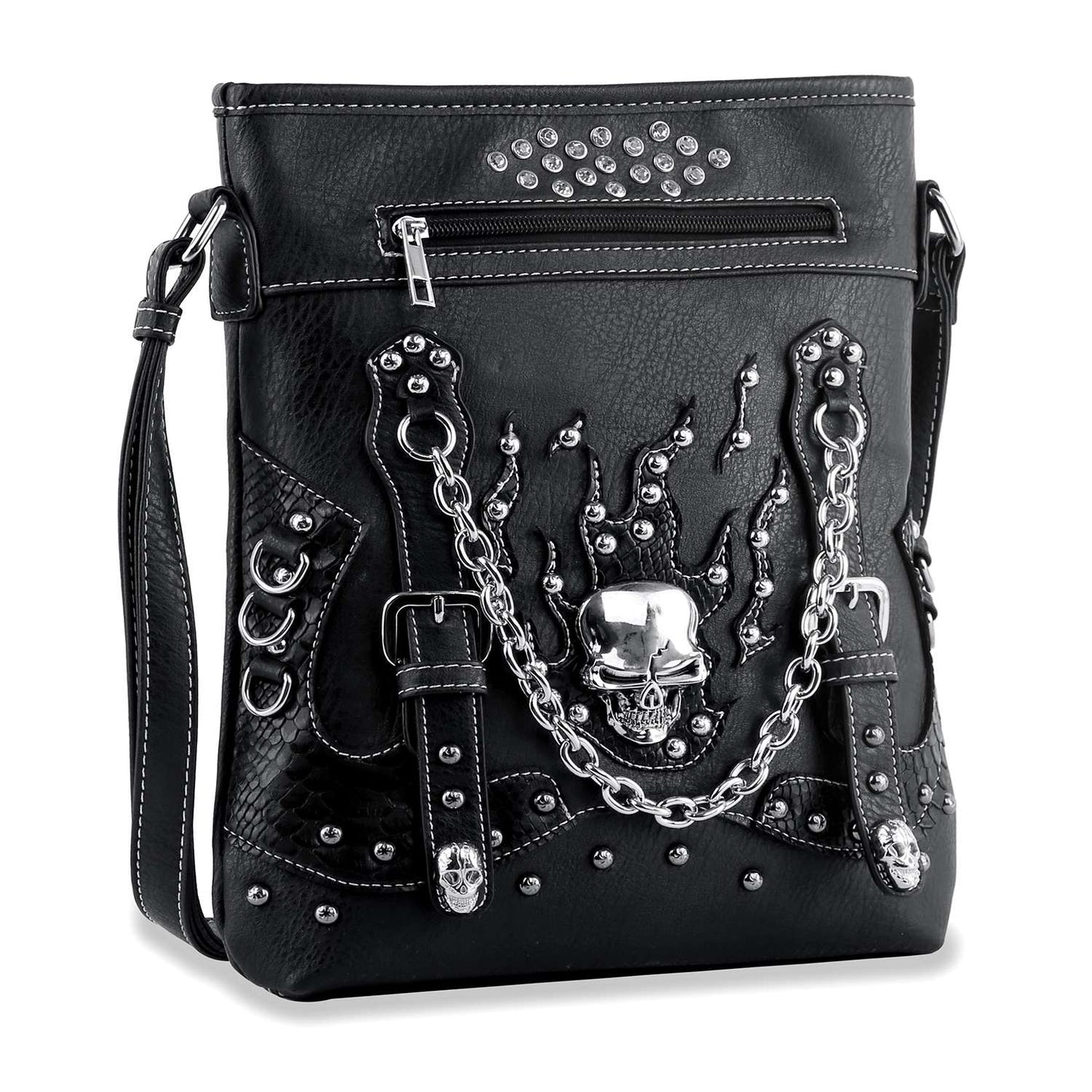 Stud and Chain Accented Skull Crossbody Sling 2003