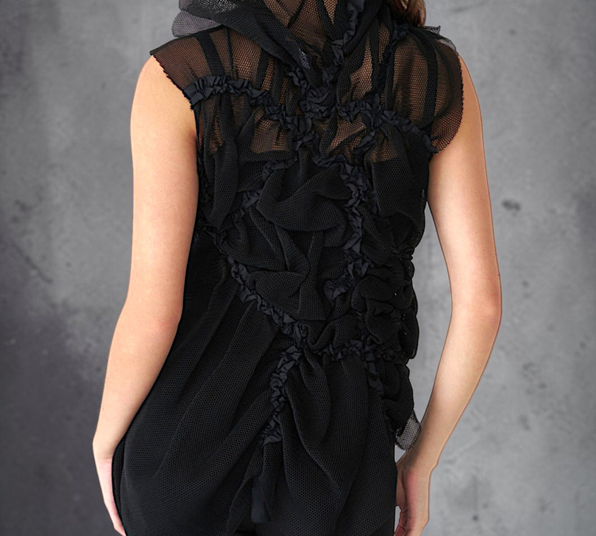 Black Sculptural Mesh Ruffle Statement Blouse - Above the Crowd Boutique