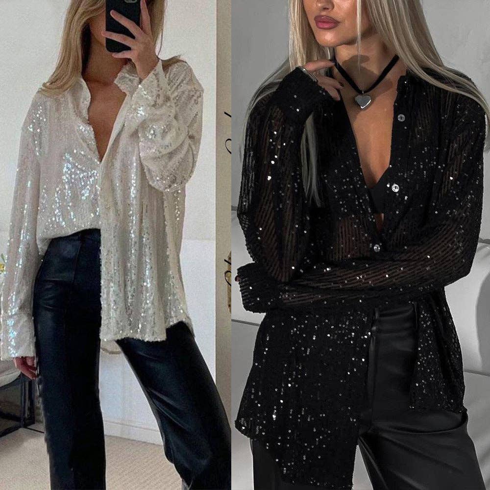 Glamorous Sequin Button-Down Shirt