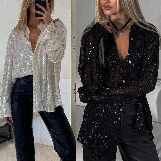 Glamorous Sequin Button-Down Shirt