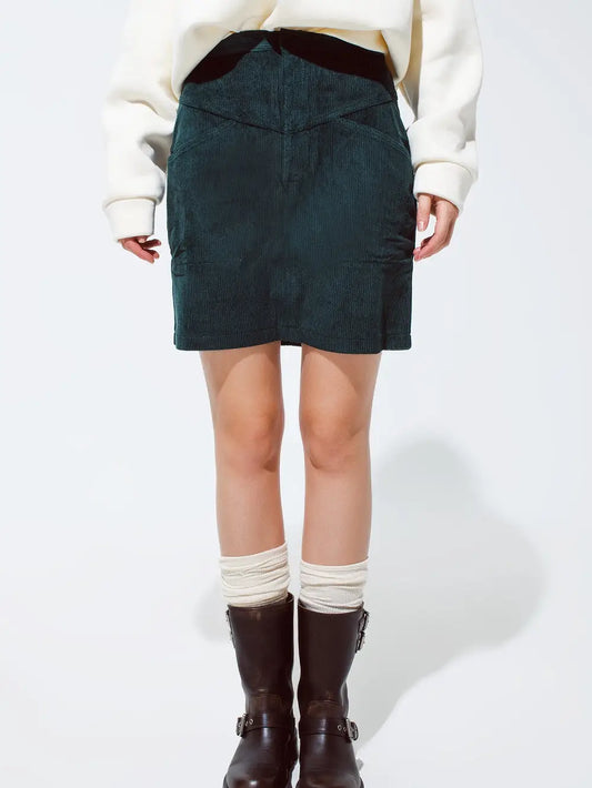 Q-2 Green Corduroy Miniskirt with Pockets 2391513