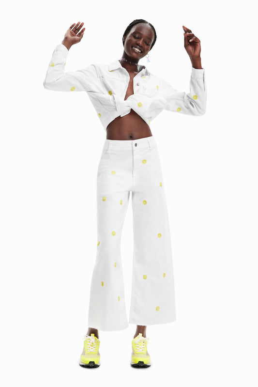 Desigual Wide White Jeans - Above The Crowd Boutique