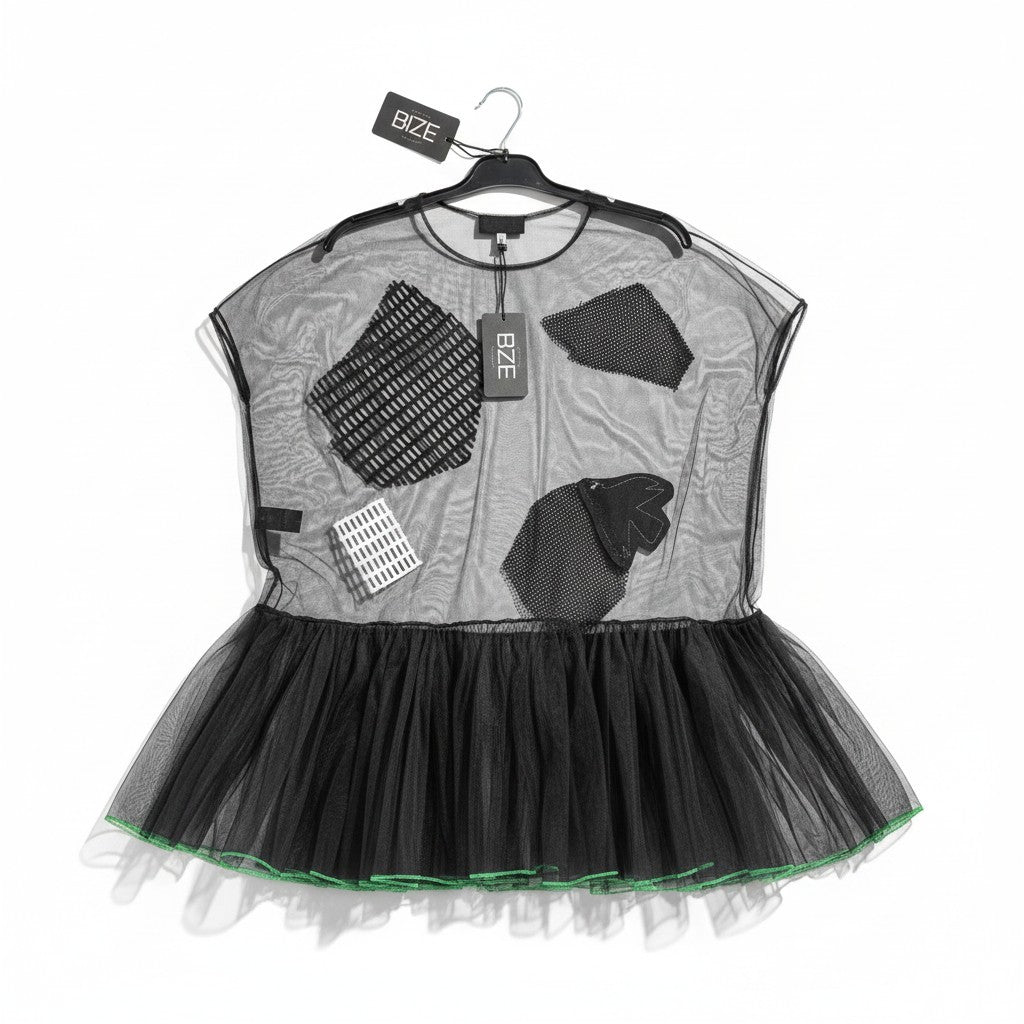 Bize Sheer Artistic Mesh Top with Tulle Peplum - Above the Crowd Boutique