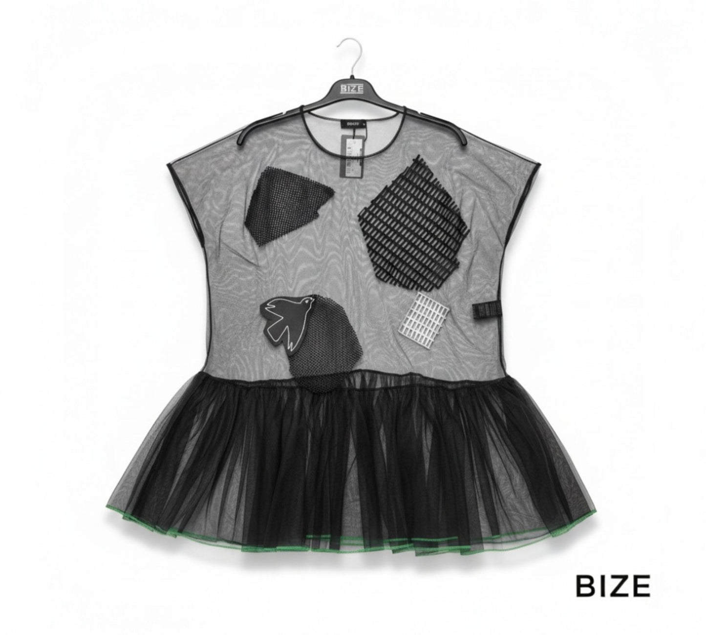 Bize Sheer Artistic Mesh Top with Tulle Peplum - Above the Crowd Boutique