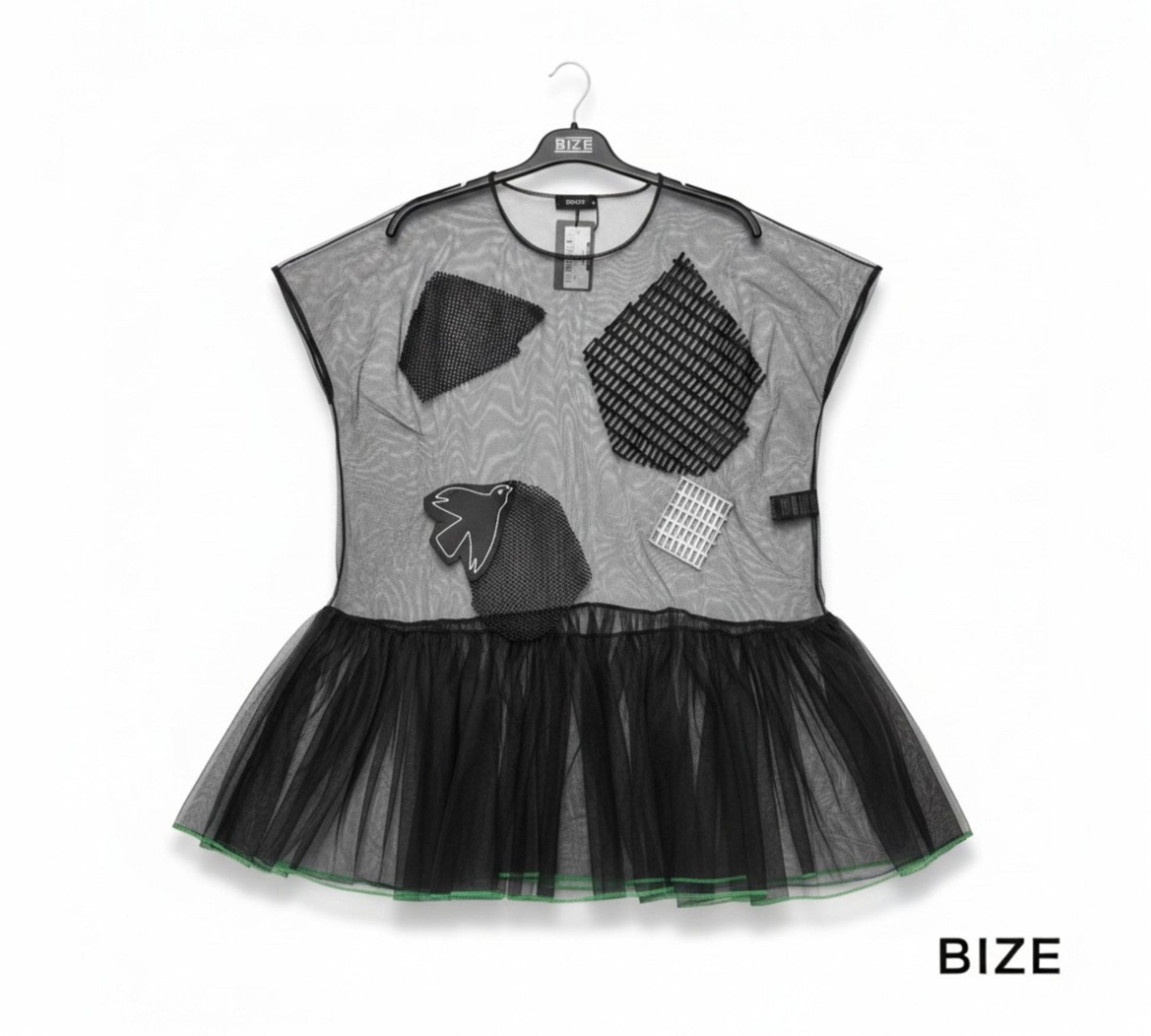 Bize Sheer Artistic Mesh Top with Tulle Peplum - Above the Crowd Boutique