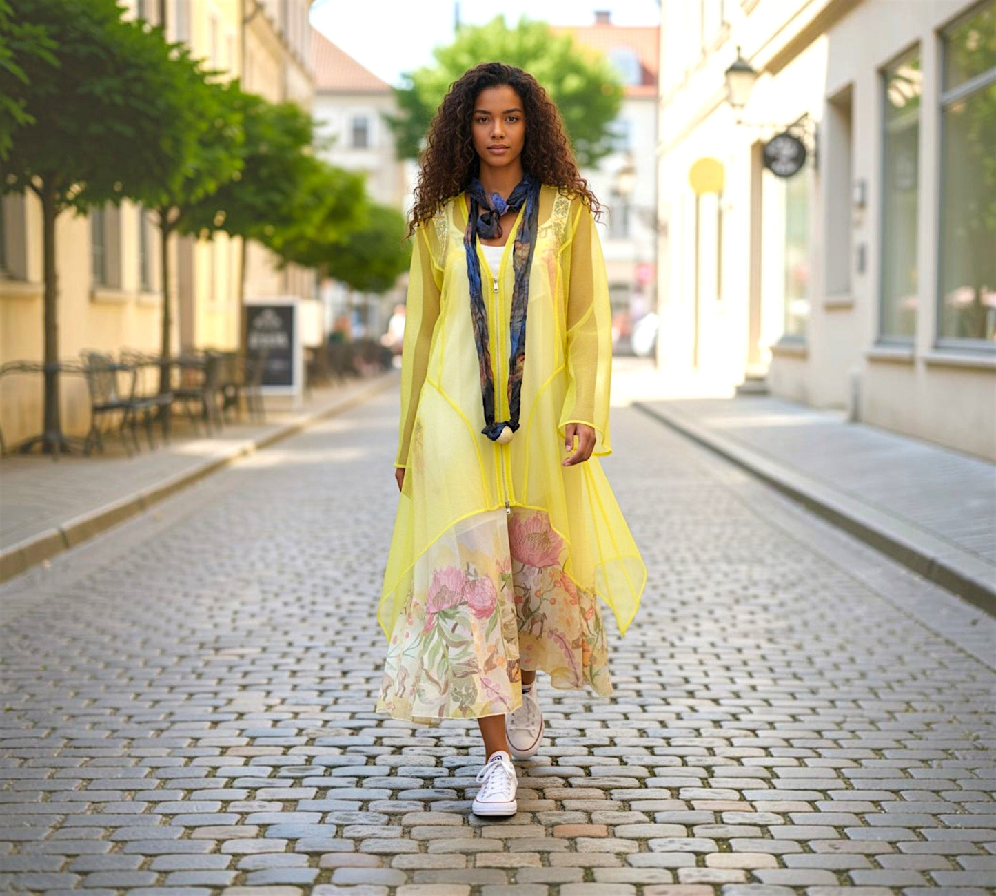 Bize Sheer Lemon Yellow Cardigan with Scarf Necklace - Above the Crowd Boutique