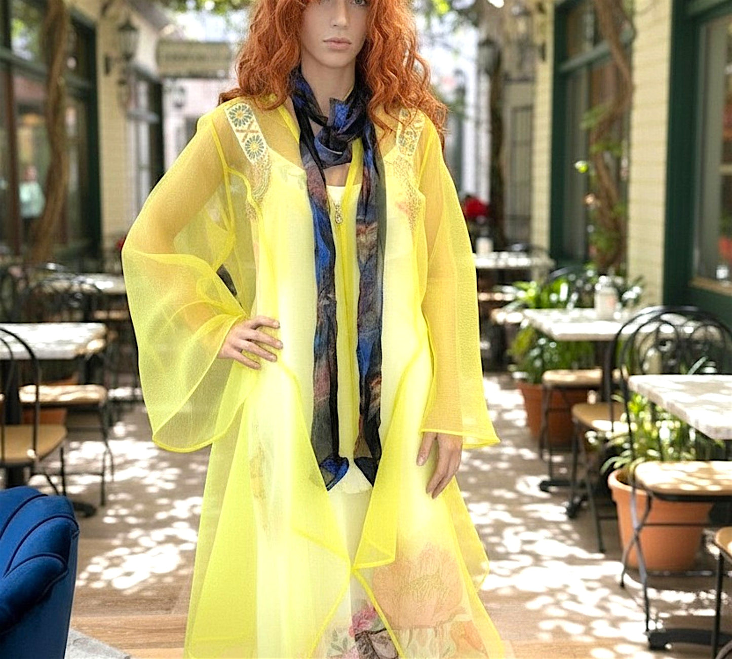 Bize Sheer Lemon Yellow Cardigan with Scarf Necklace - Above the Crowd Boutique