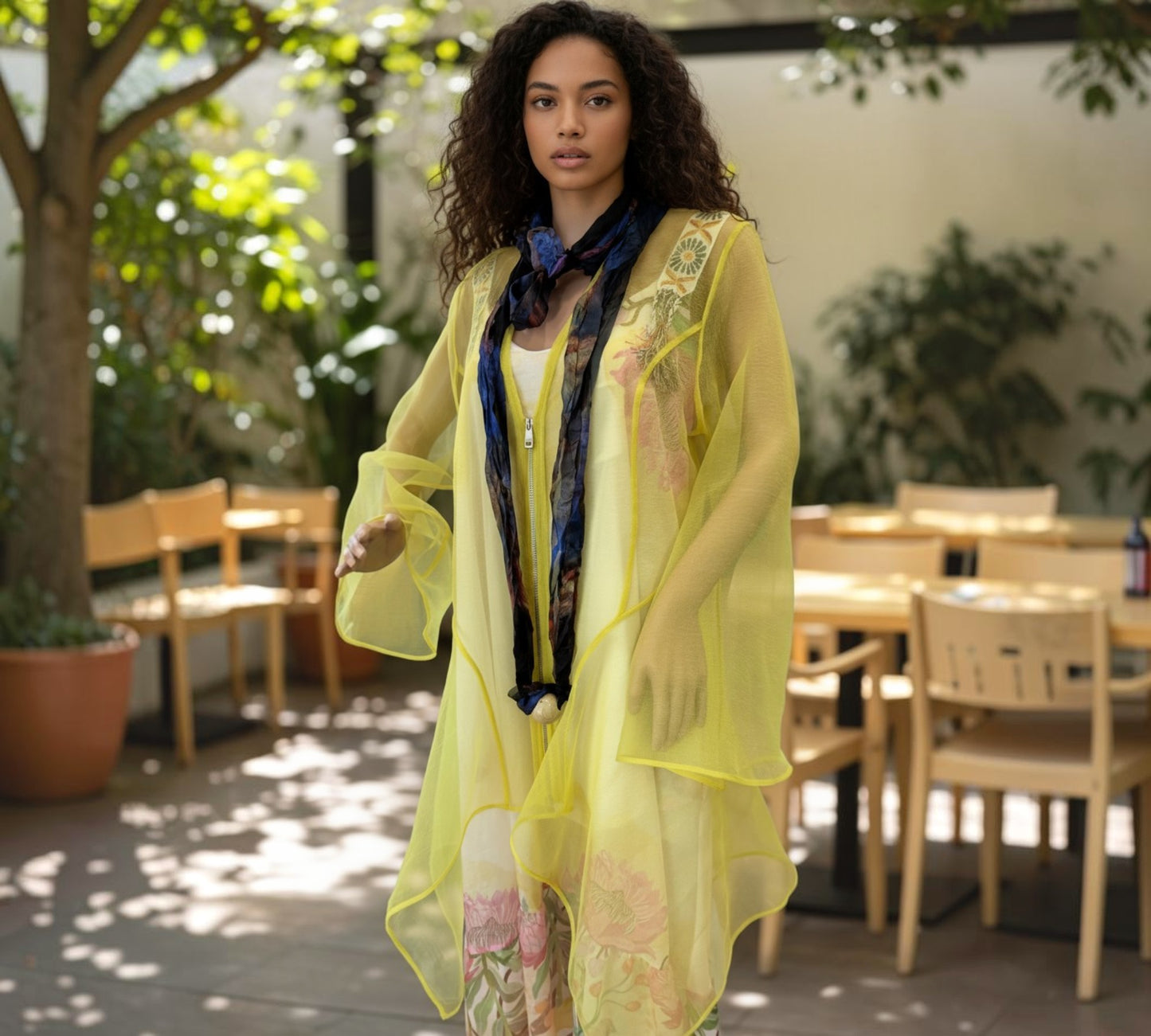 Bize Sheer Lemon Yellow Cardigan with Scarf Necklace - Above the Crowd Boutique