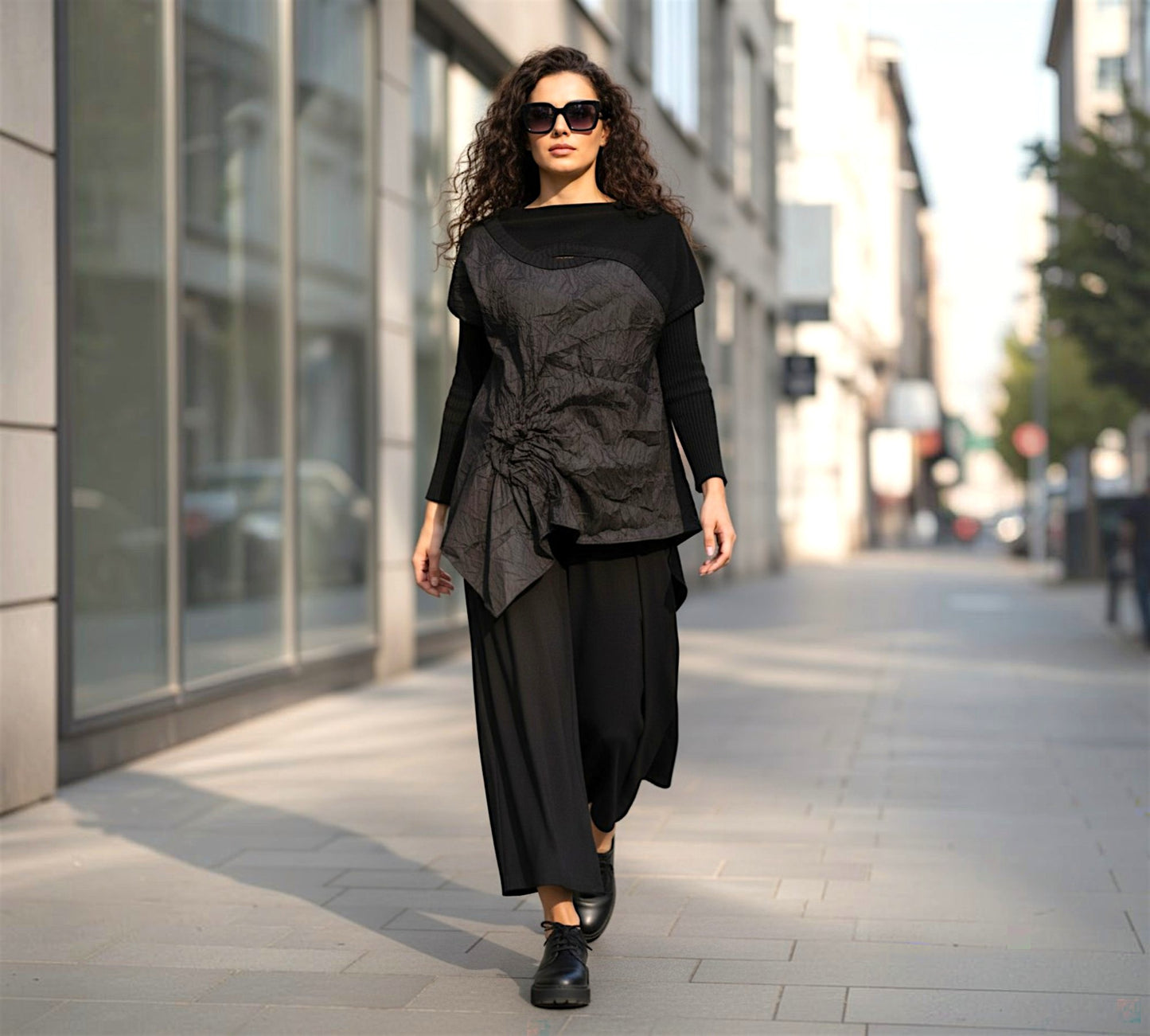 Bize Avant-Garde Crinkled Tunic Top - Above the Crowd Butique
