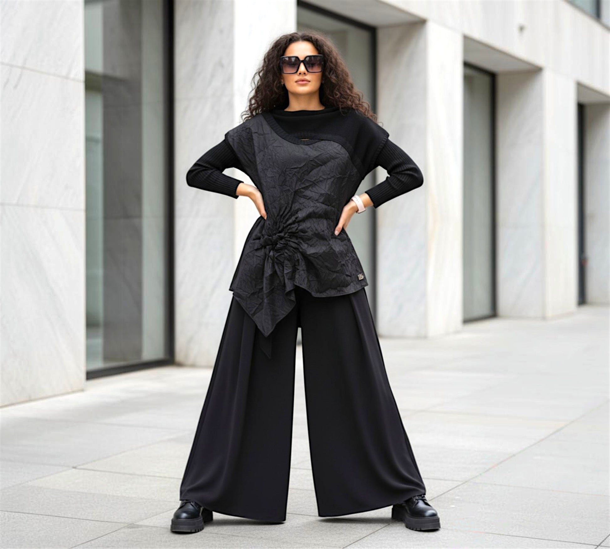 Bize Avant-Garde Crinkled Tunic Top - Above the Crowd Butique