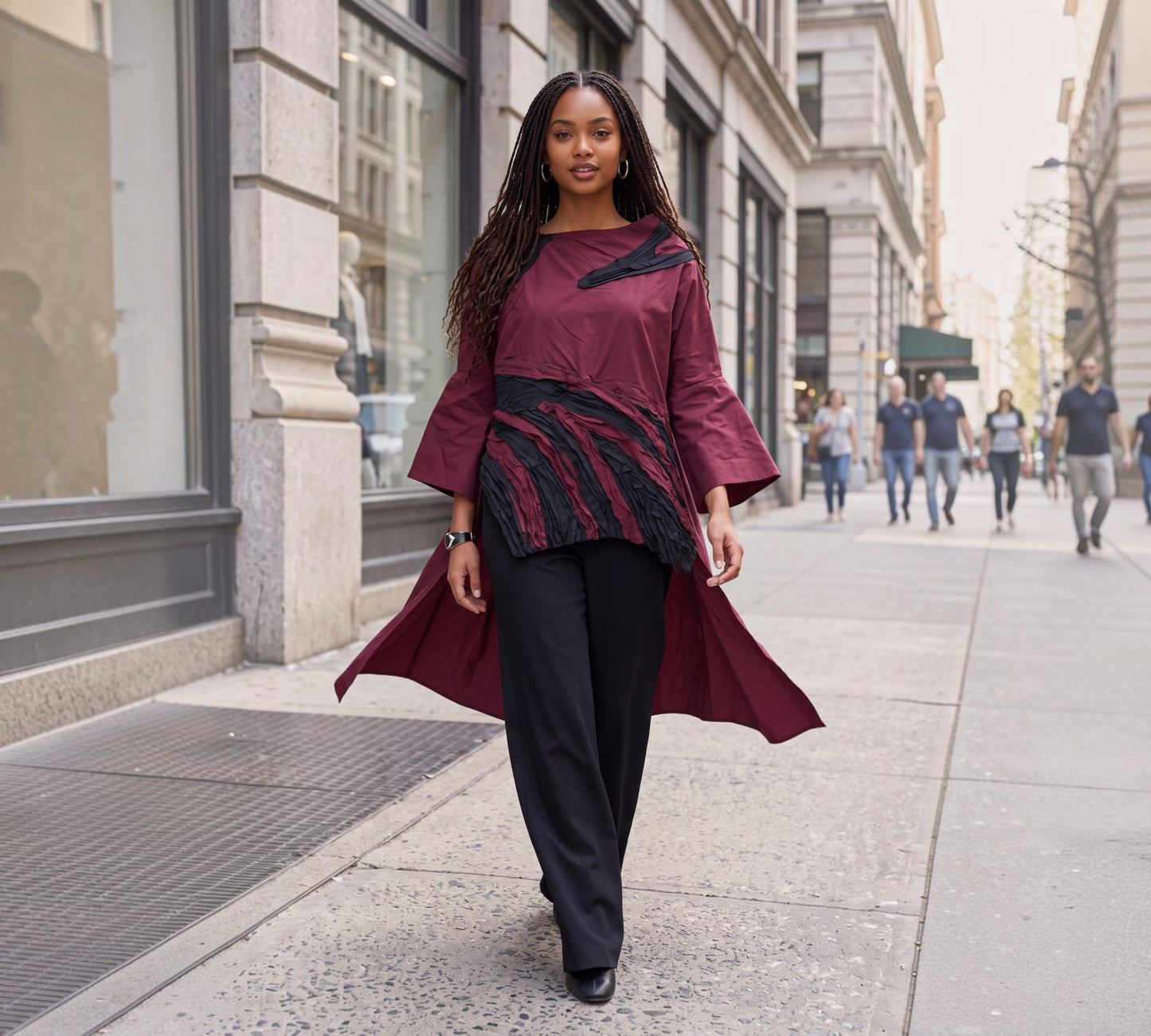 Burgundy and Black Textured High-Low Statement Tunic - Above the Crowd Boutique
