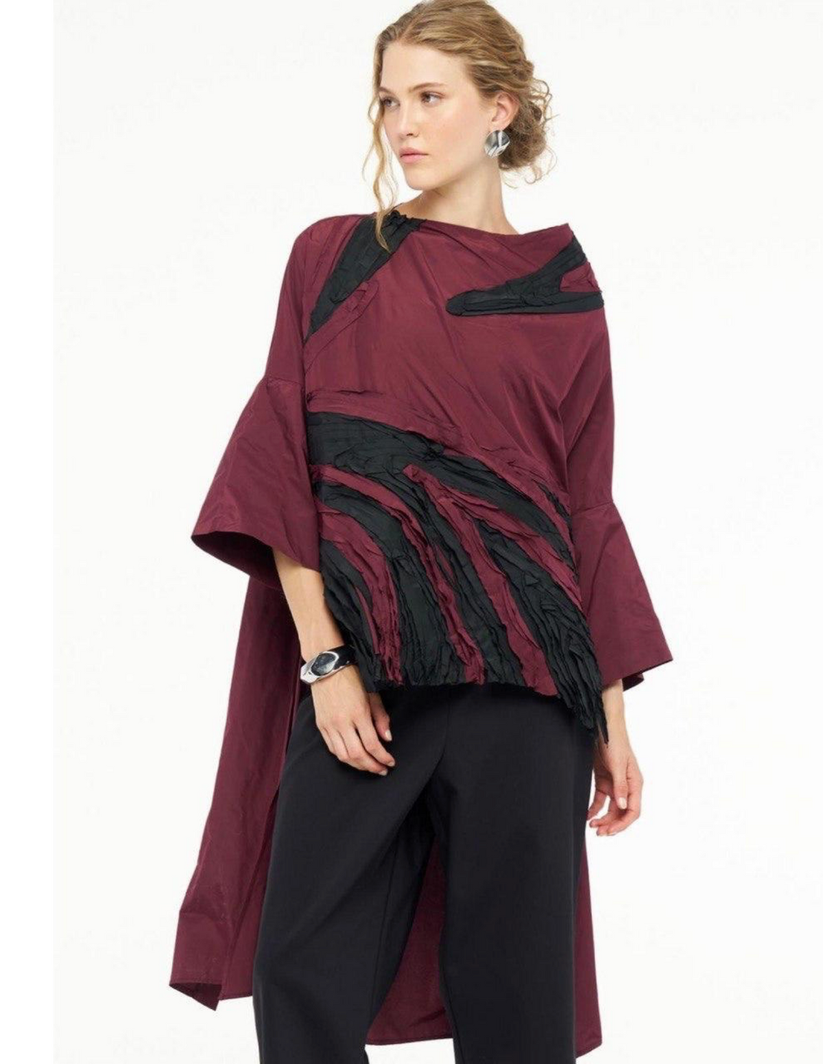 Burgundy and Black Textured High-Low Statement Tunic - Above the Crowd Boutique