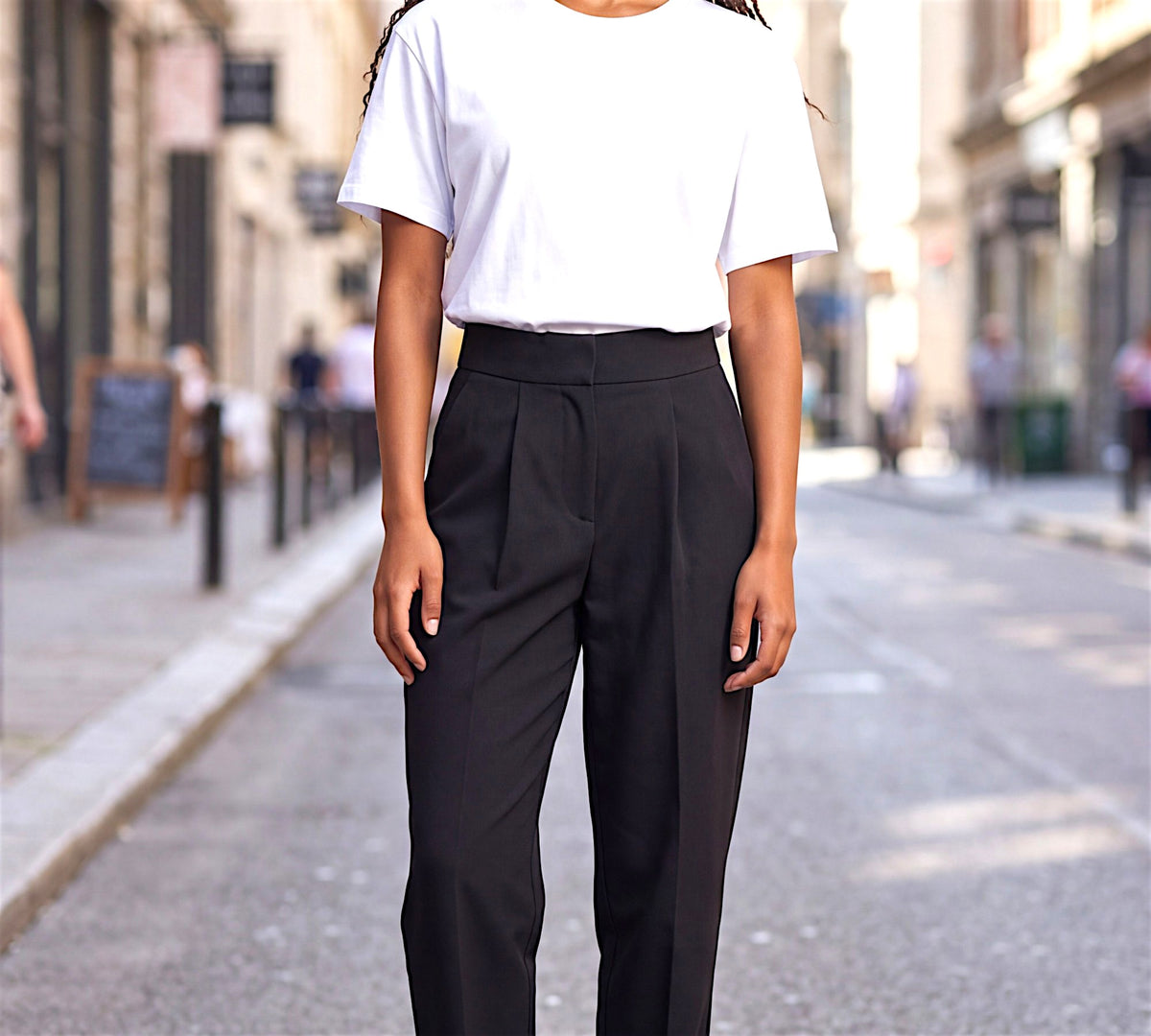 Black High-Waisted Tailored Straight-Leg Pants - Above the Crowd Boutique