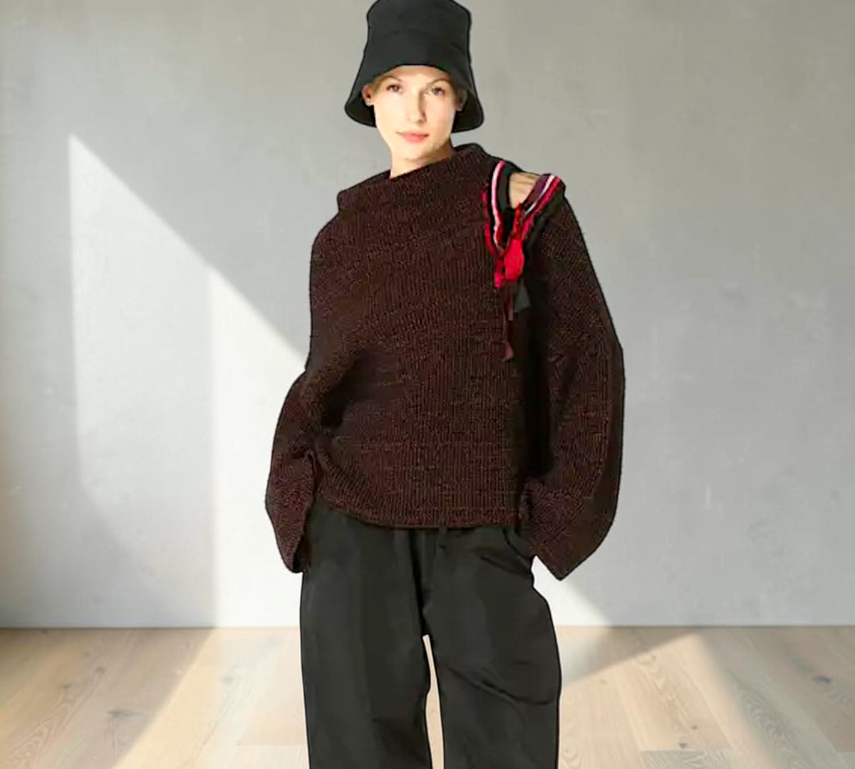 Burgundy Sculptural Knit Sweater with Ribbon Shoulder Detail - Above the Crowd Boutique