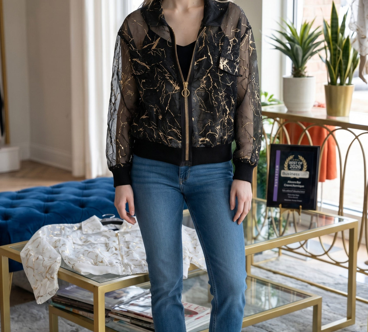 Bize Sheer Marble Print Zip Top – Modern Statement Layer- Above the Crowd Boutique