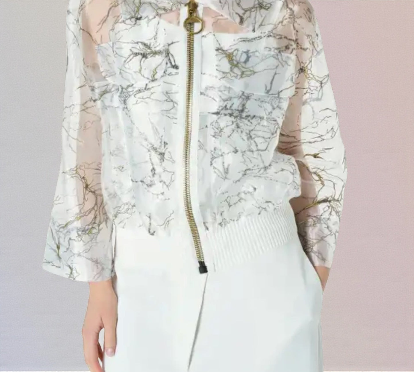 Bize Sheer Marble Print Zip Top – Modern Statement Layer- Above the Crowd Boutique