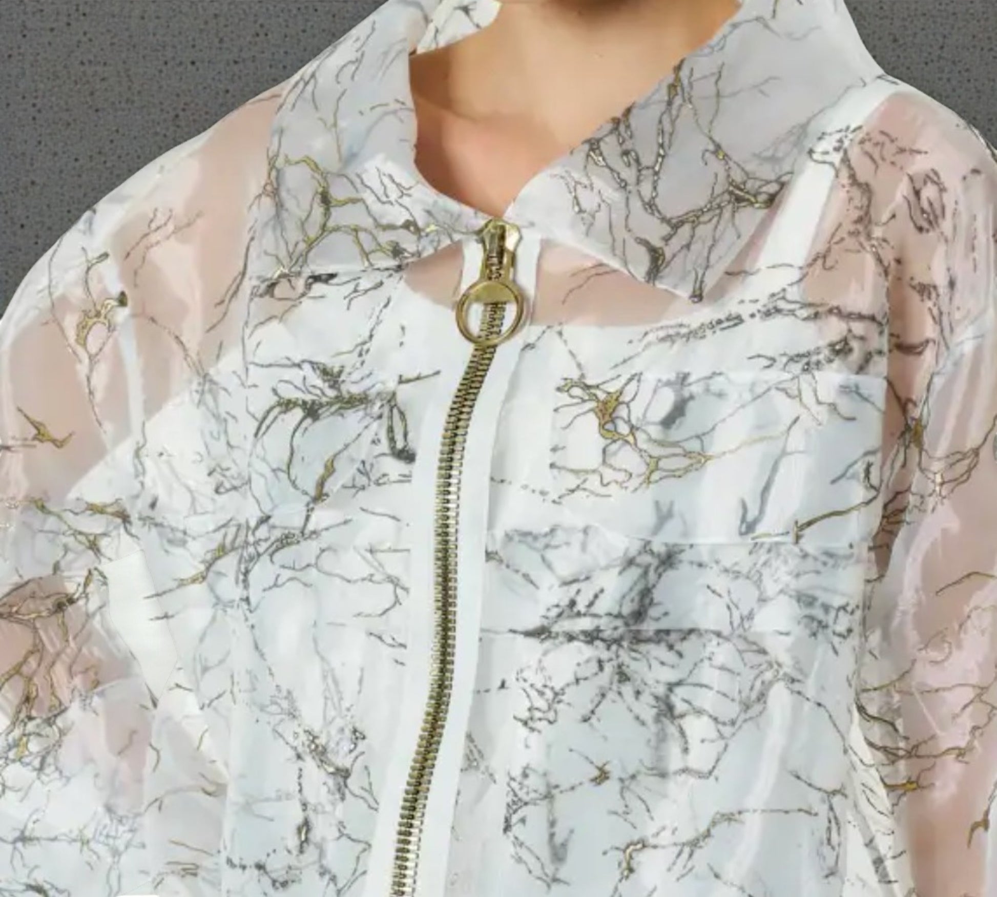 Bize Sheer Marble Print Zip Top – Modern Statement Layer- Above the Crowd Boutique