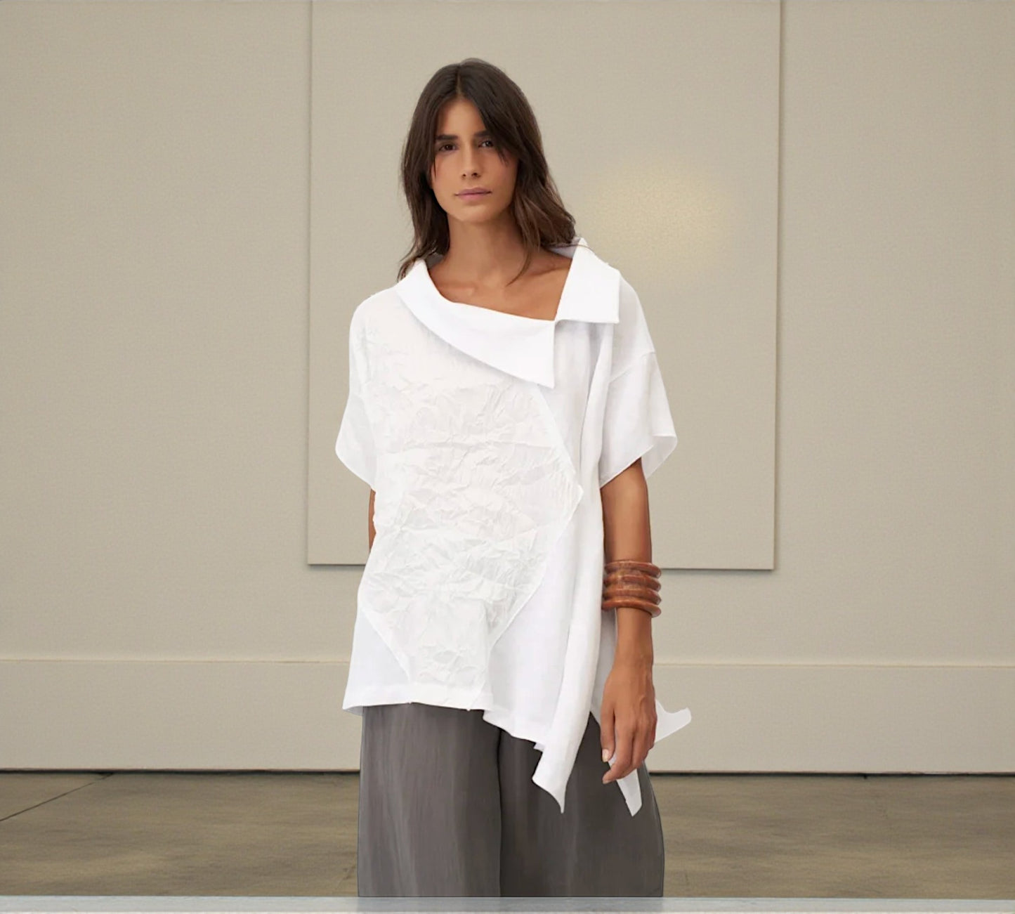 Bize Asymmetric Crinkle Blouse - Above the Crowd Boutique