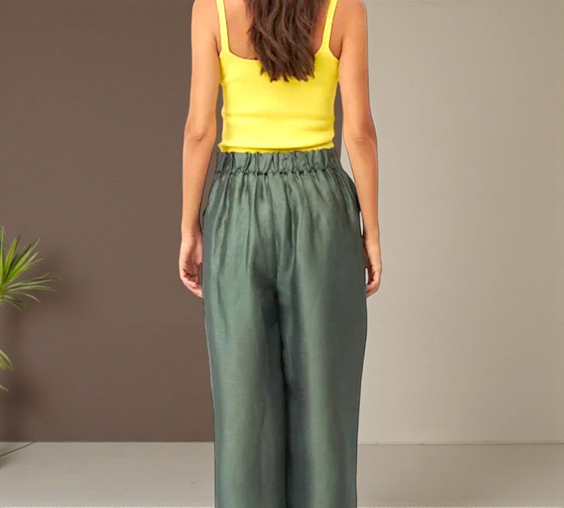 Bize Satin-Effect Wide-Leg Pants – Deep Olive - Above the Crowd Boutique