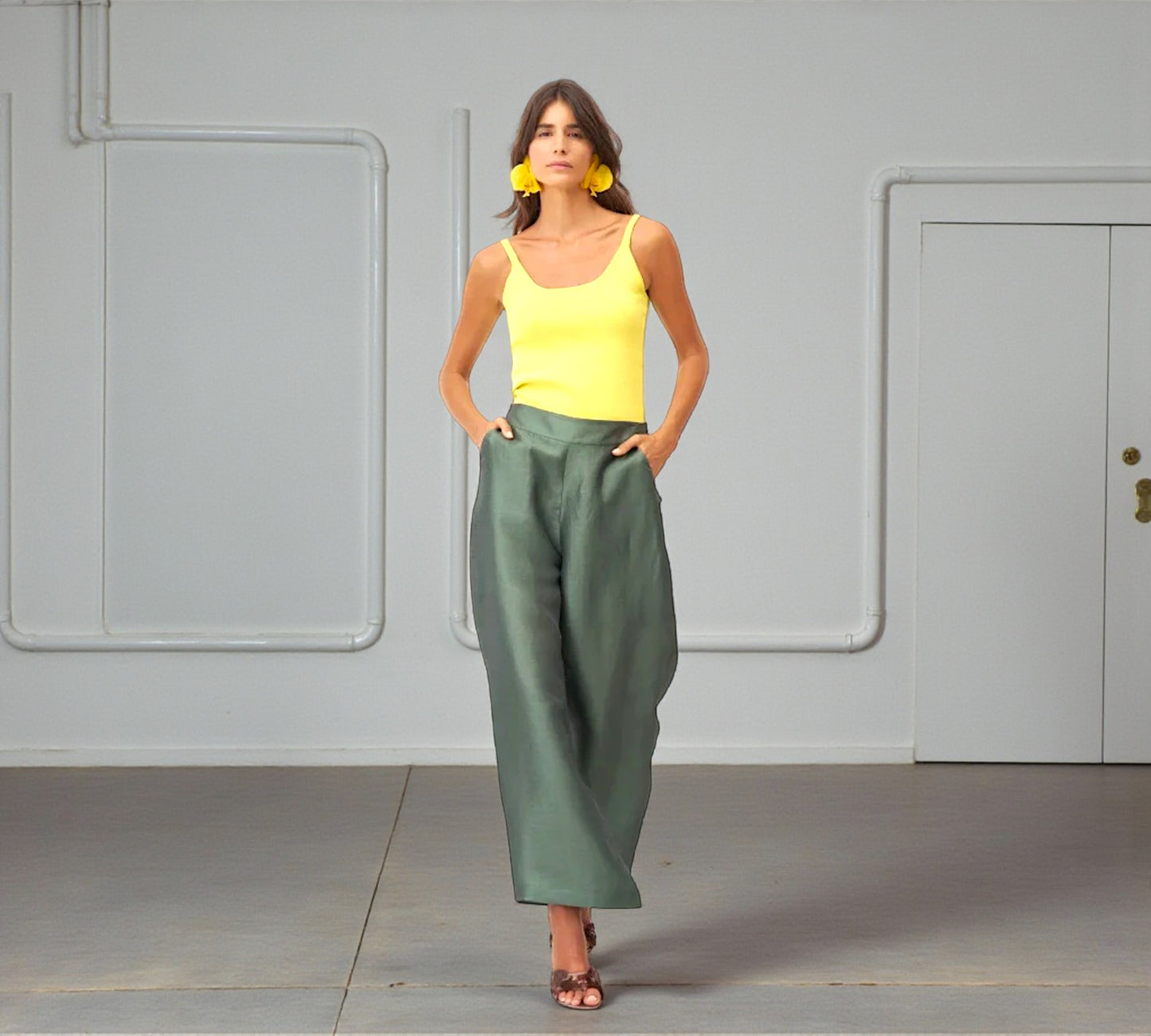 Bize Satin-Effect Wide-Leg Pants – Deep Olive - Above the Crowd Boutique
