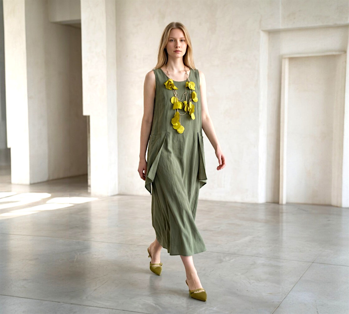 Bize Sleeveless Olive Maxi Dress with Statement Pockets - Above the Crowd Boutique