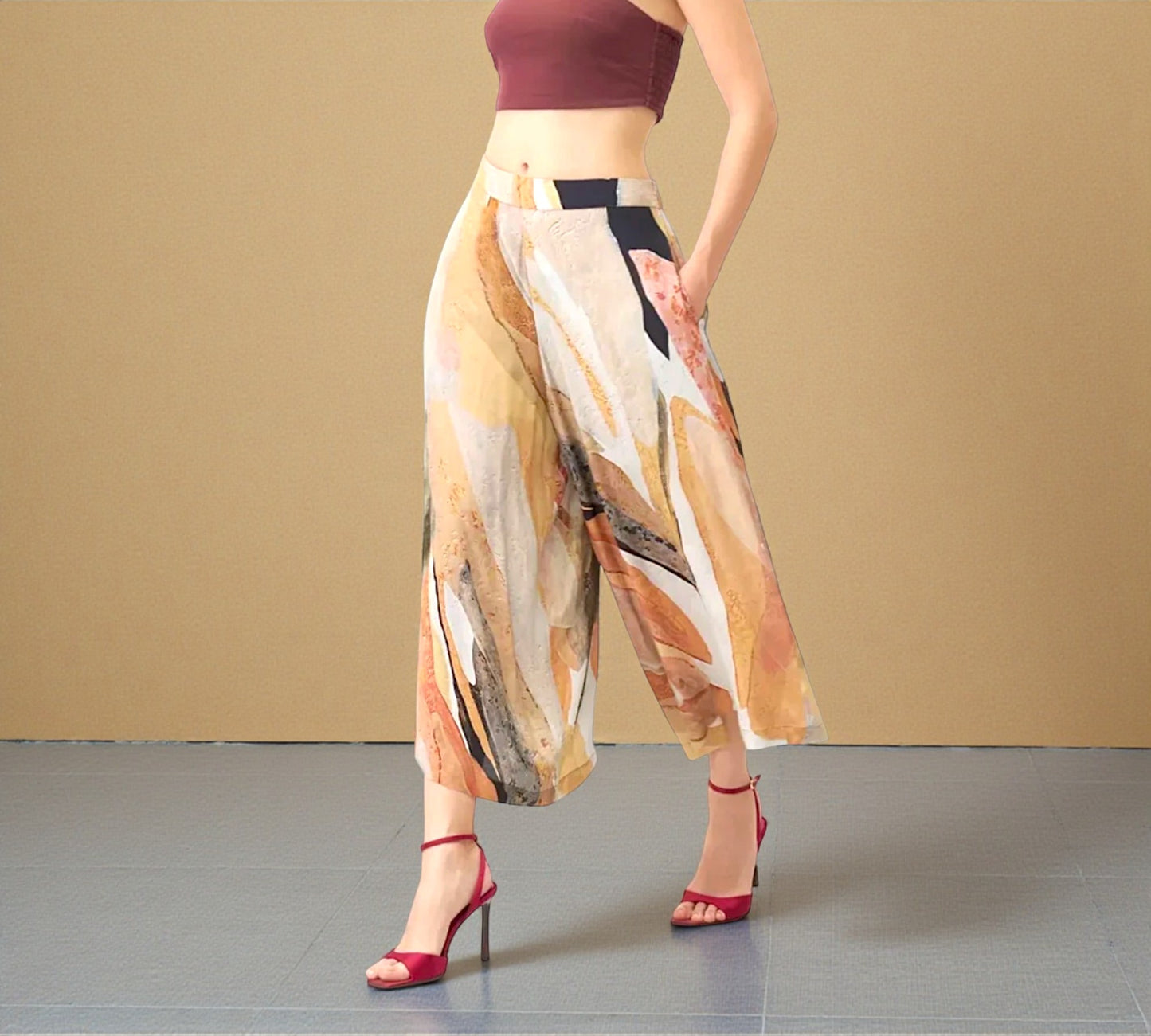Bize Abstract Print Wide-Leg Cropped Pants - Above the Crowd Boutique