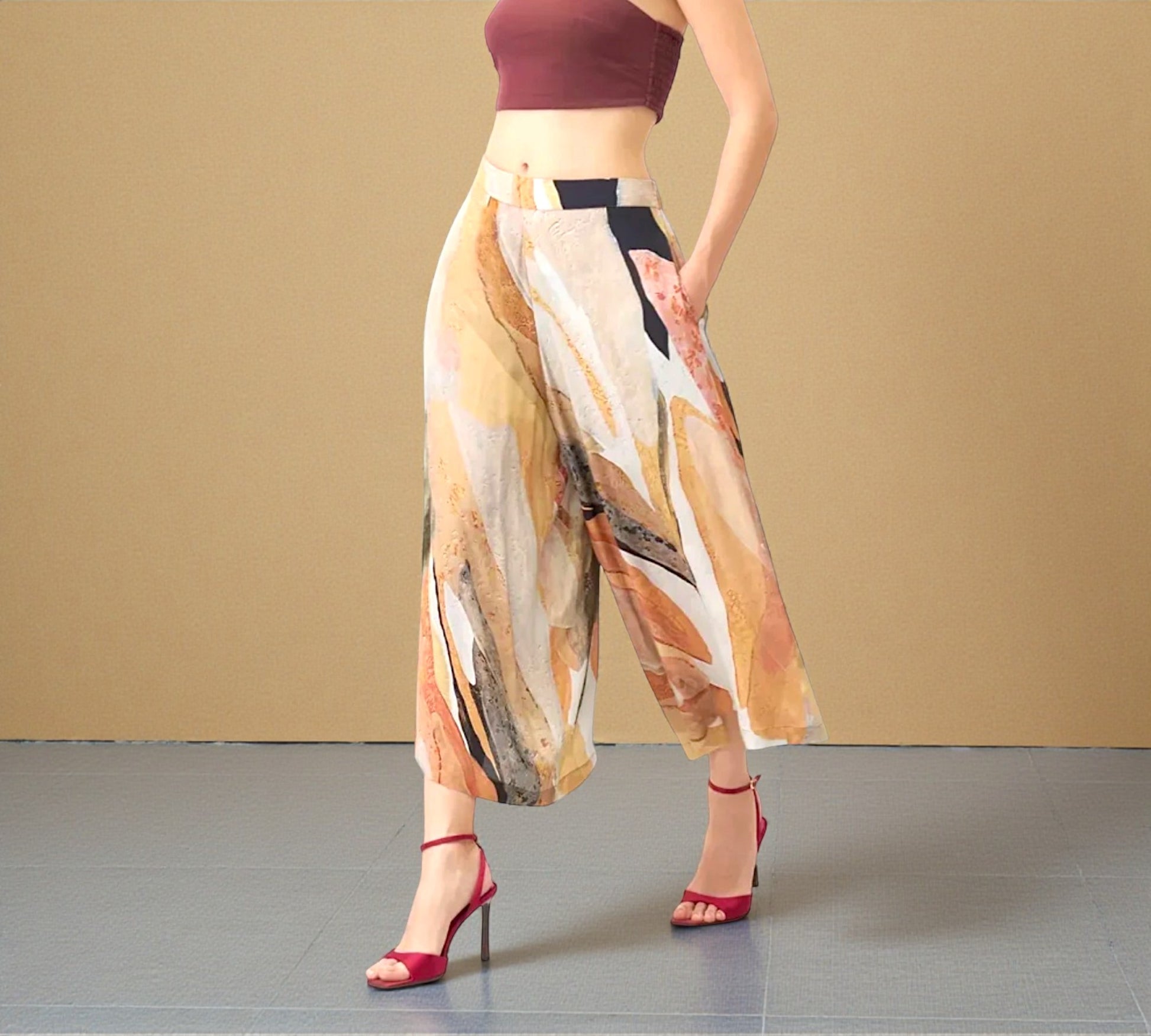 Bize Abstract Print Wide-Leg Cropped Pants - Above the Crowd Boutique