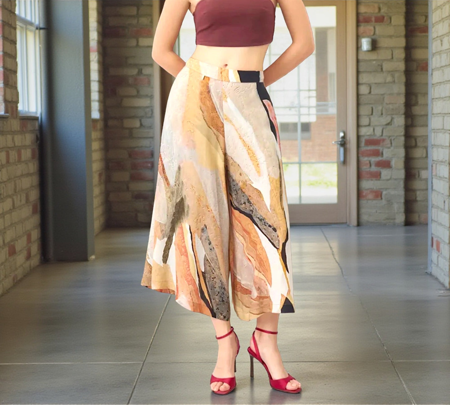 Bize Abstract Print Wide-Leg Cropped Pants - Above the Crowd Boutique