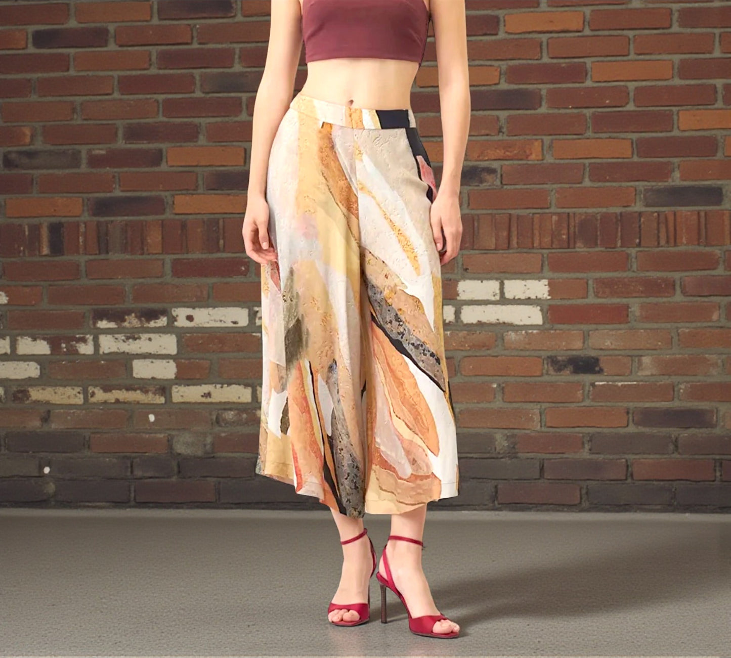 Bize Abstract Print Wide-Leg Cropped Pants - Above the Crowd Boutique