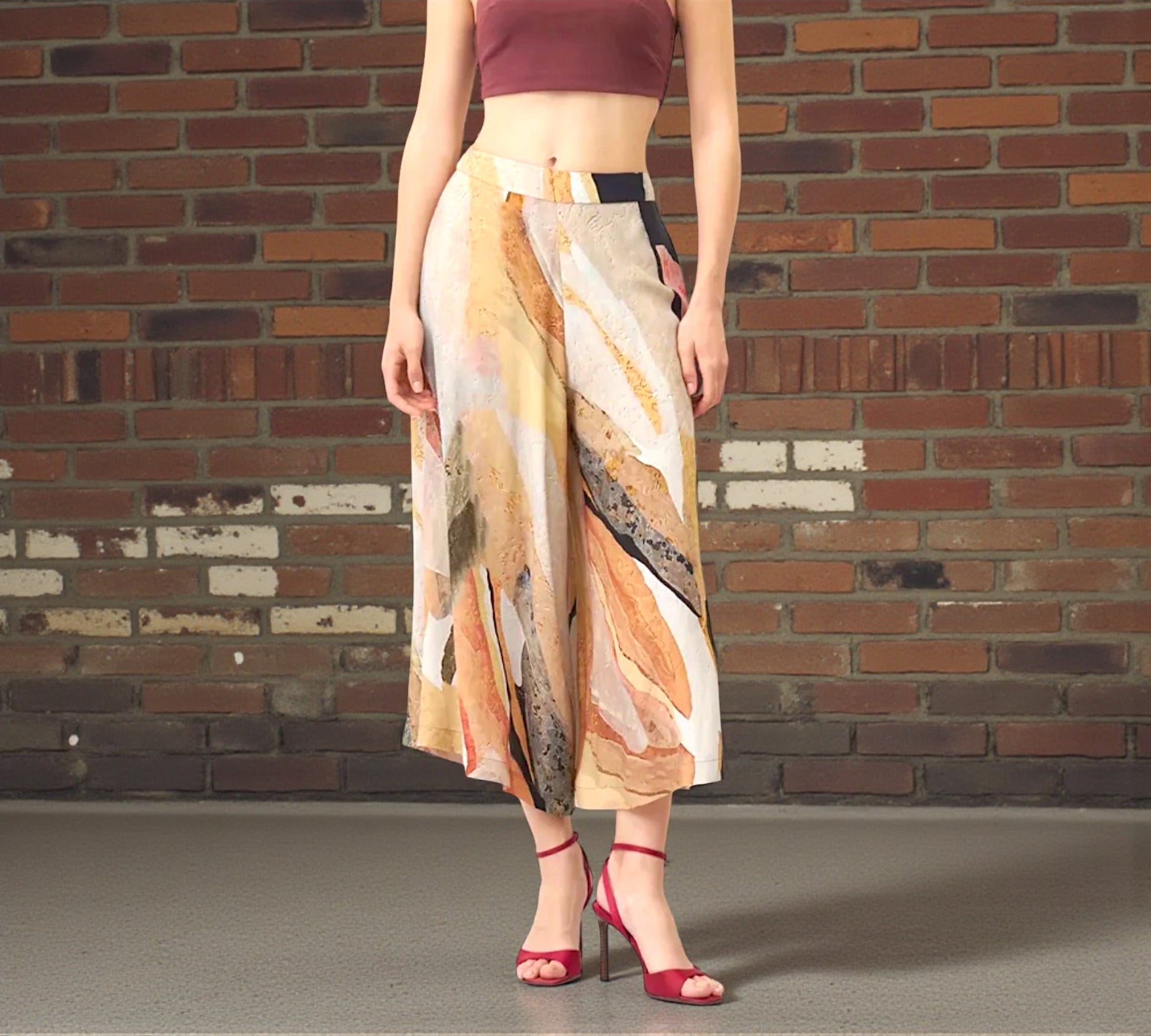 Bize Abstract Print Wide-Leg Cropped Pants - Above the Crowd Boutique