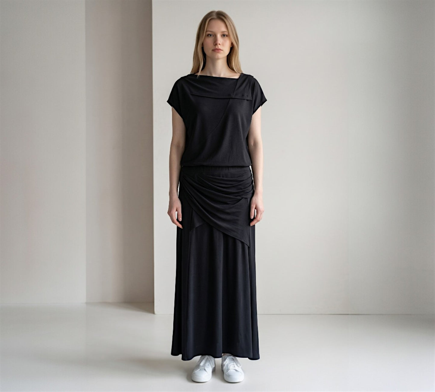 Bize Draped Top & Skirt Set – Contemporary Elegance - Above the Crowd Boutique