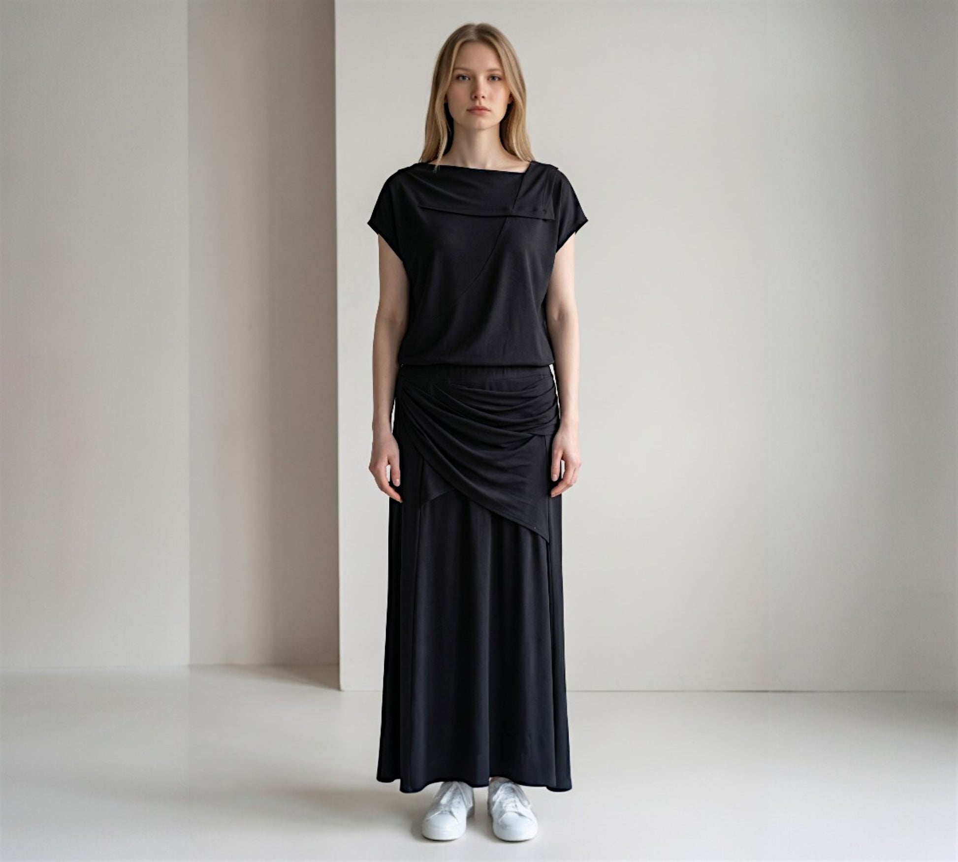 Bize Draped Top & Skirt Set – Contemporary Elegance - Above the Crowd Boutique