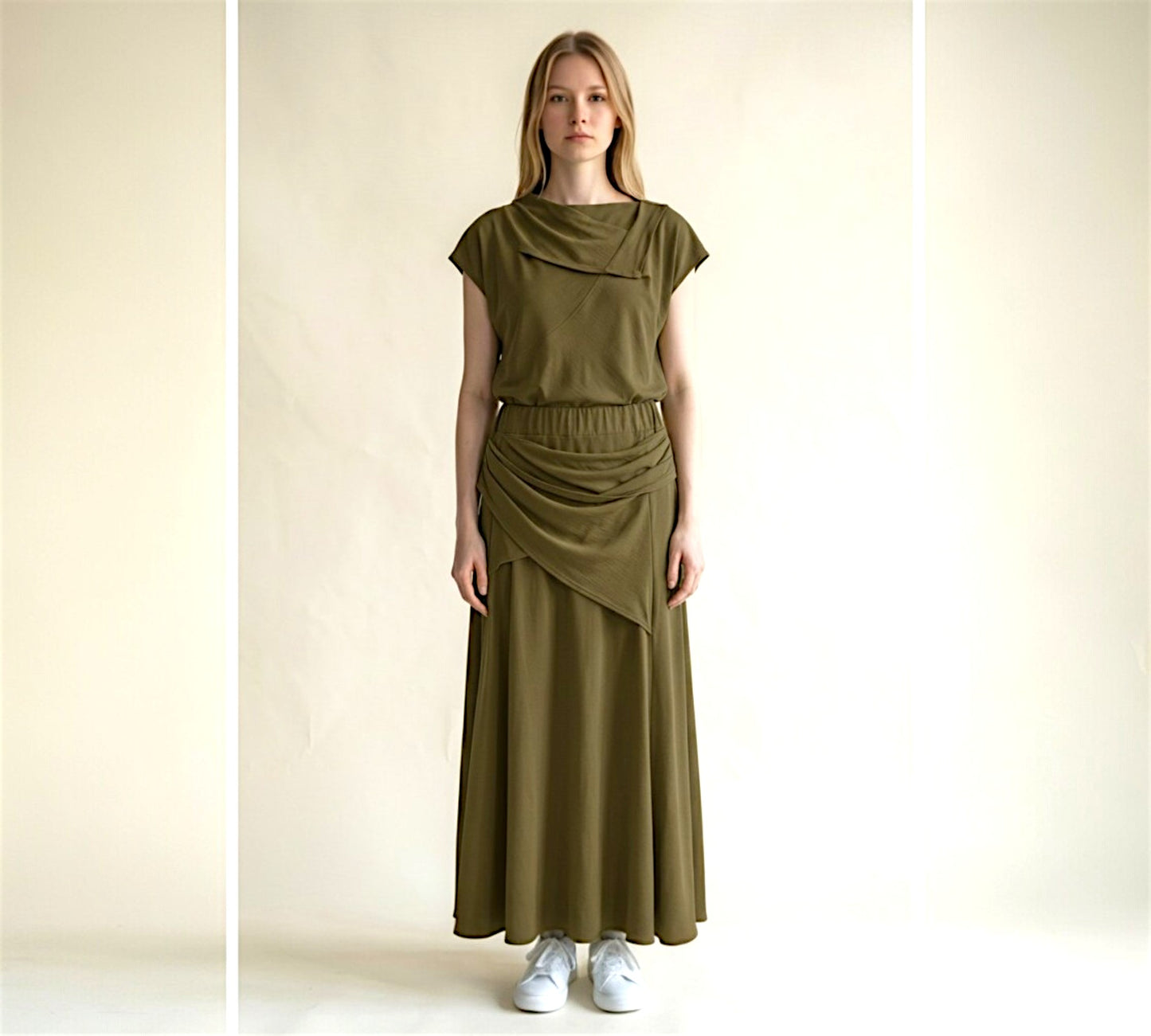 Bize Draped Top & Skirt Set – Contemporary Elegance - Above the Crowd Boutique