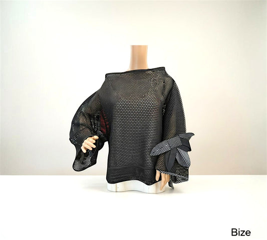 Bize Oversized Mesh Bow Sleeve Top - Above the Crowd Boutique