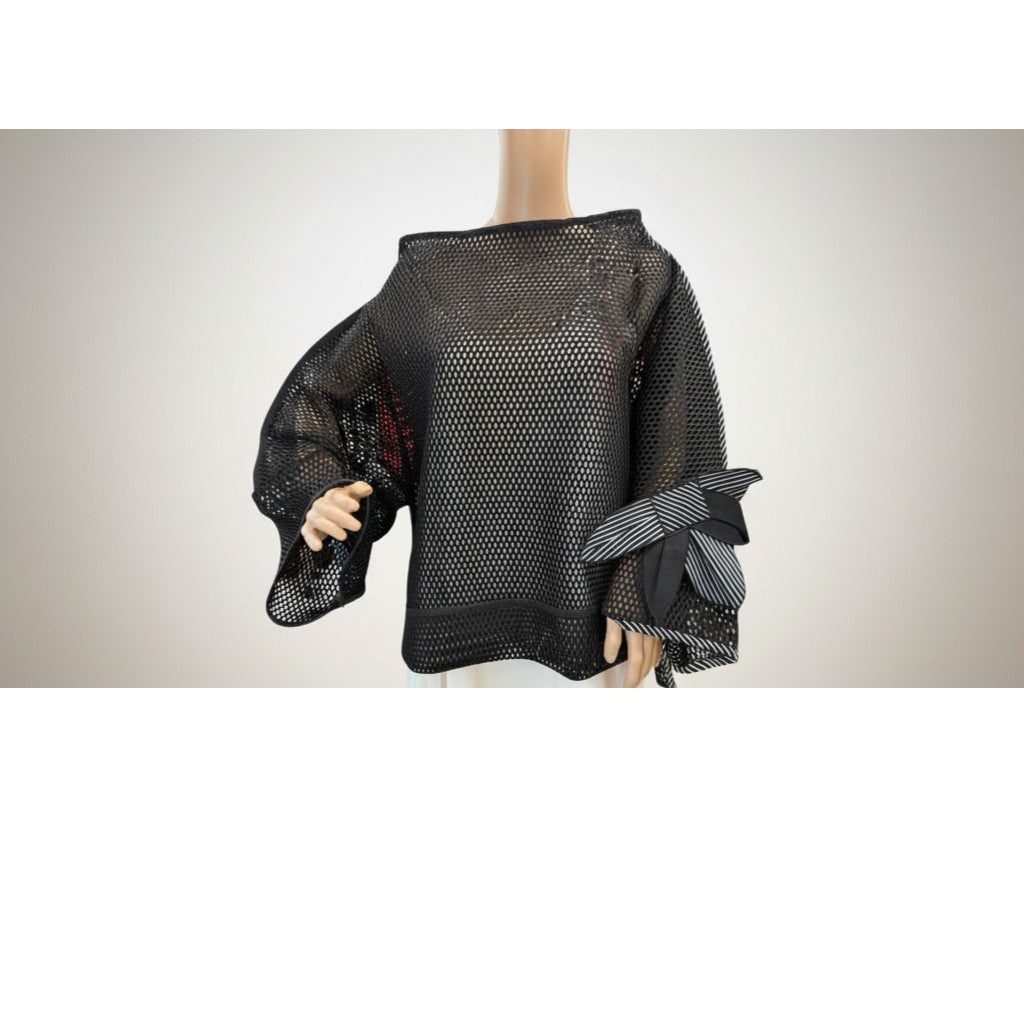 Bize Oversized Mesh Bow Sleeve Top - Above the Crowd Boutique