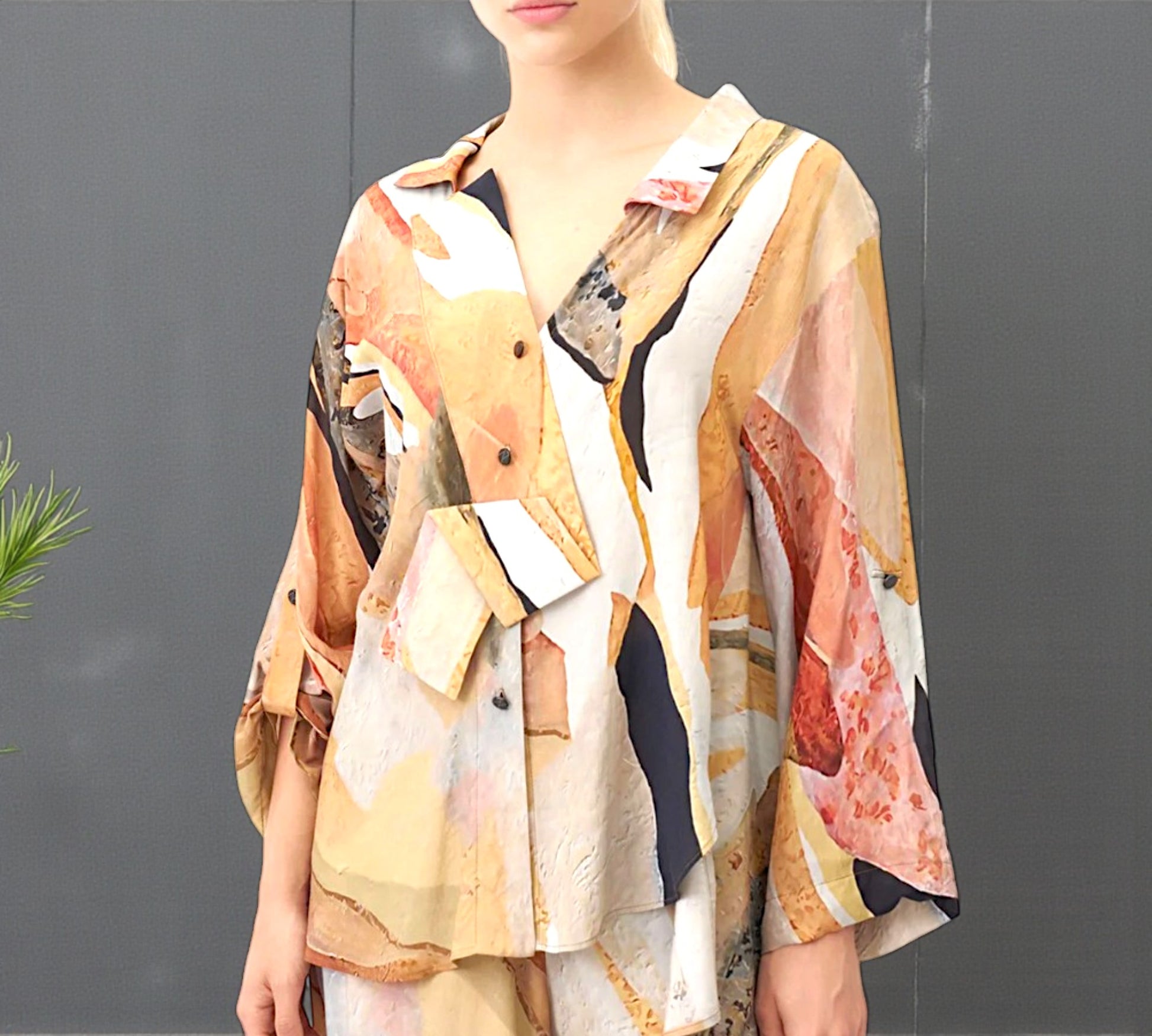 Bize Abstract Print Button-Down Shirt - Above the Crowd Boutique