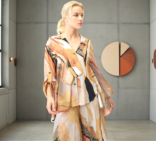 Bize Abstract Print Button-Down Shirt - Above the Crowd Boutique