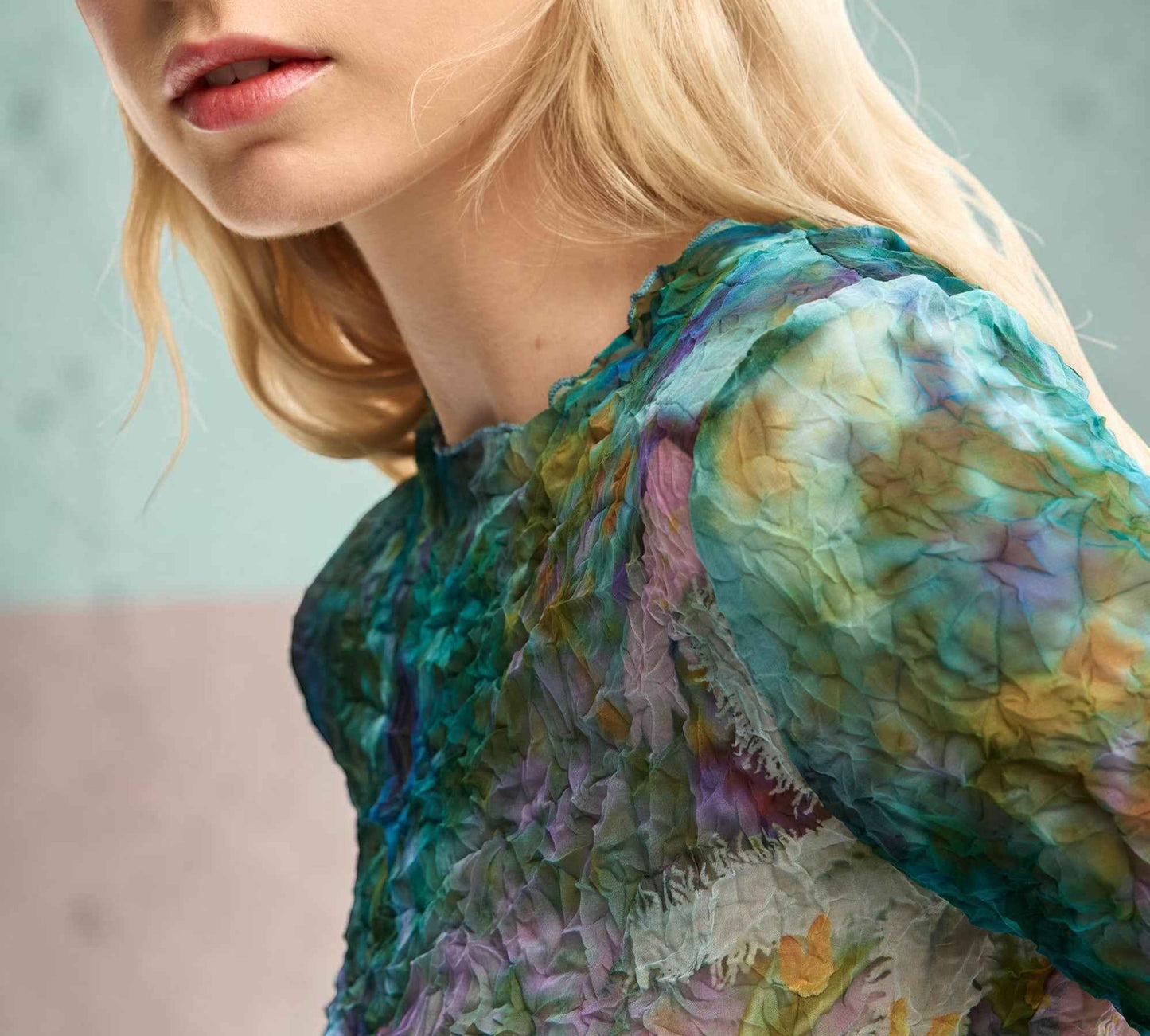 Watercolor Floral Mesh Long Sleeve Top