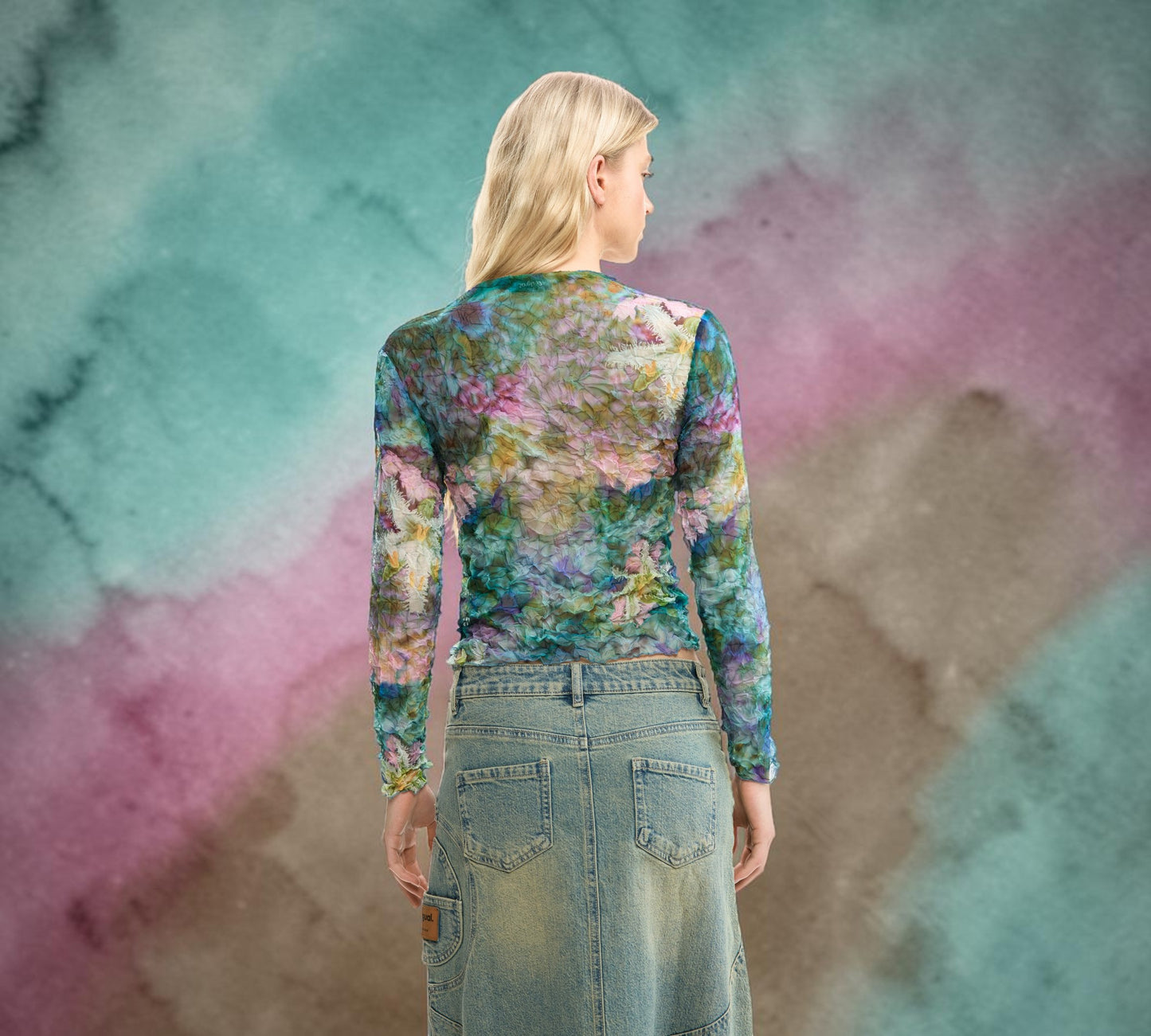 Watercolor Floral Mesh Long Sleeve Top - Above the Crowd Boutique