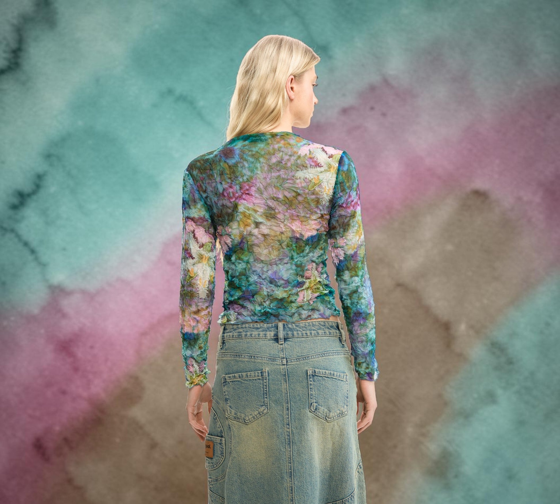 Watercolor Floral Mesh Long Sleeve Top - Above the Crowd Boutique