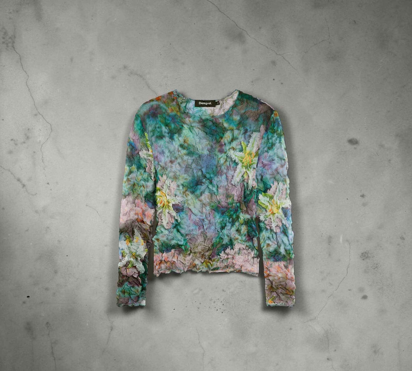 Watercolor Floral Mesh Long Sleeve Top