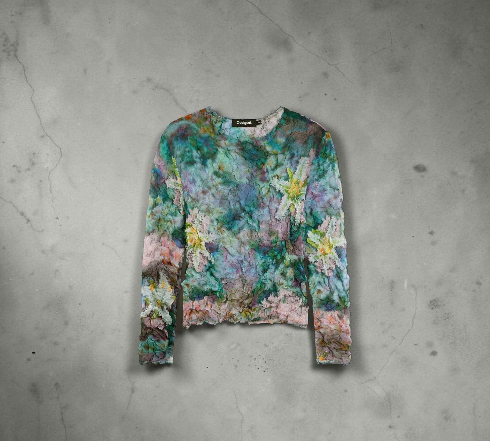 Watercolor Floral Mesh Long Sleeve Top