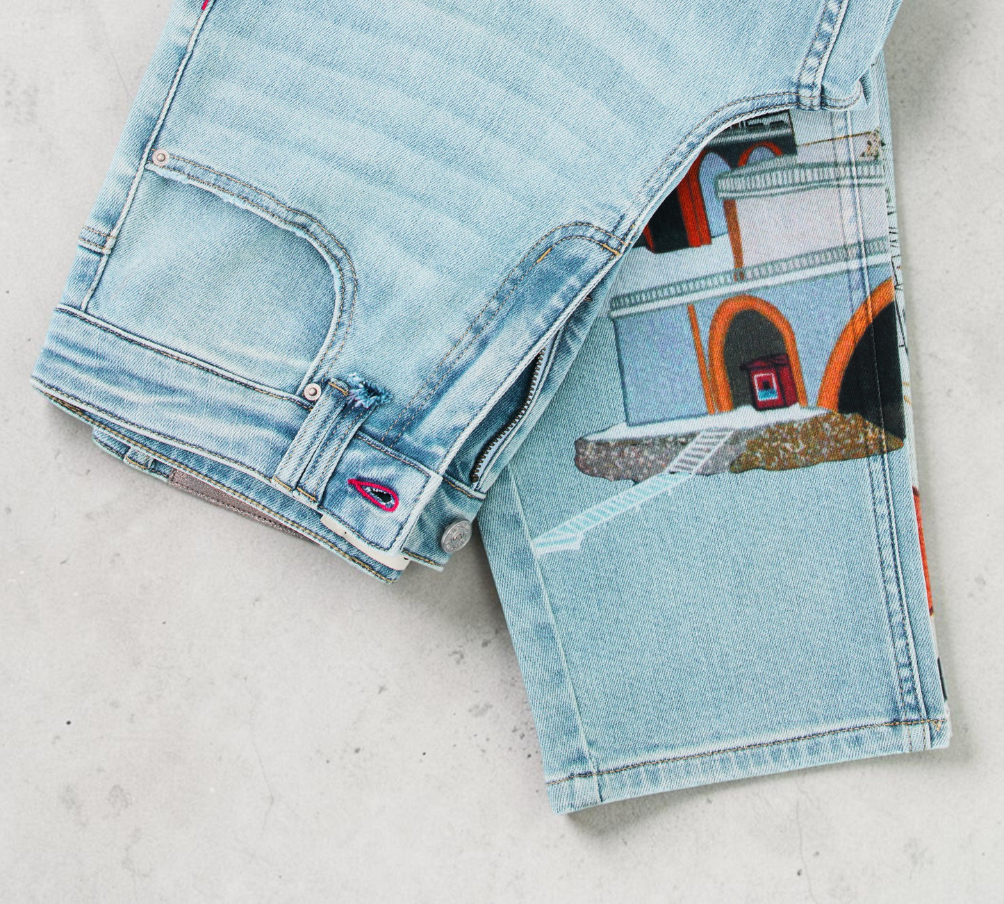 Mediterranean Cityscape Print Straight Leg Jeans - Above the Crowd Boutique