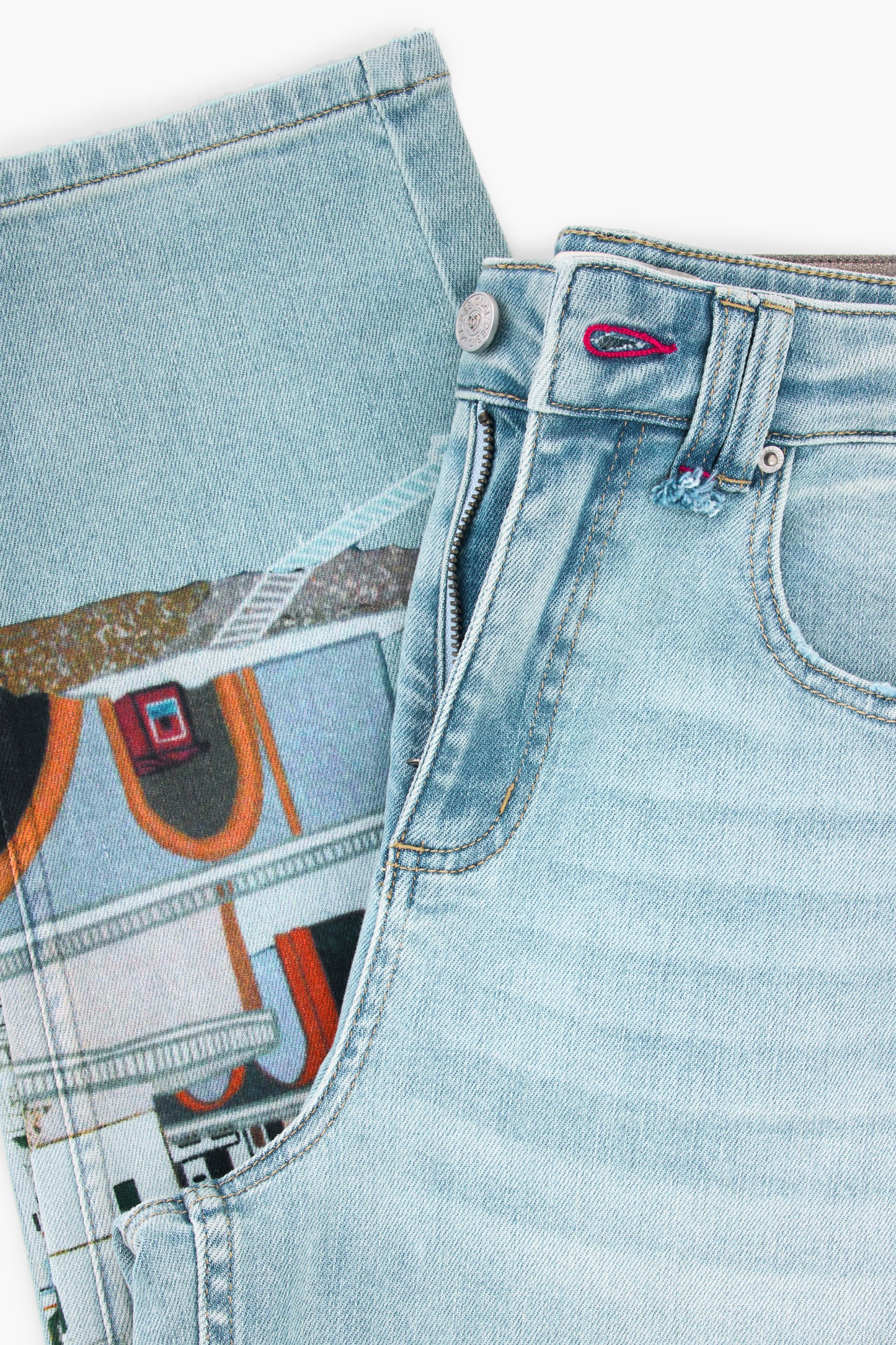 Mediterranean Cityscape Print Straight Leg Jeans - Above the Crowd Boutique