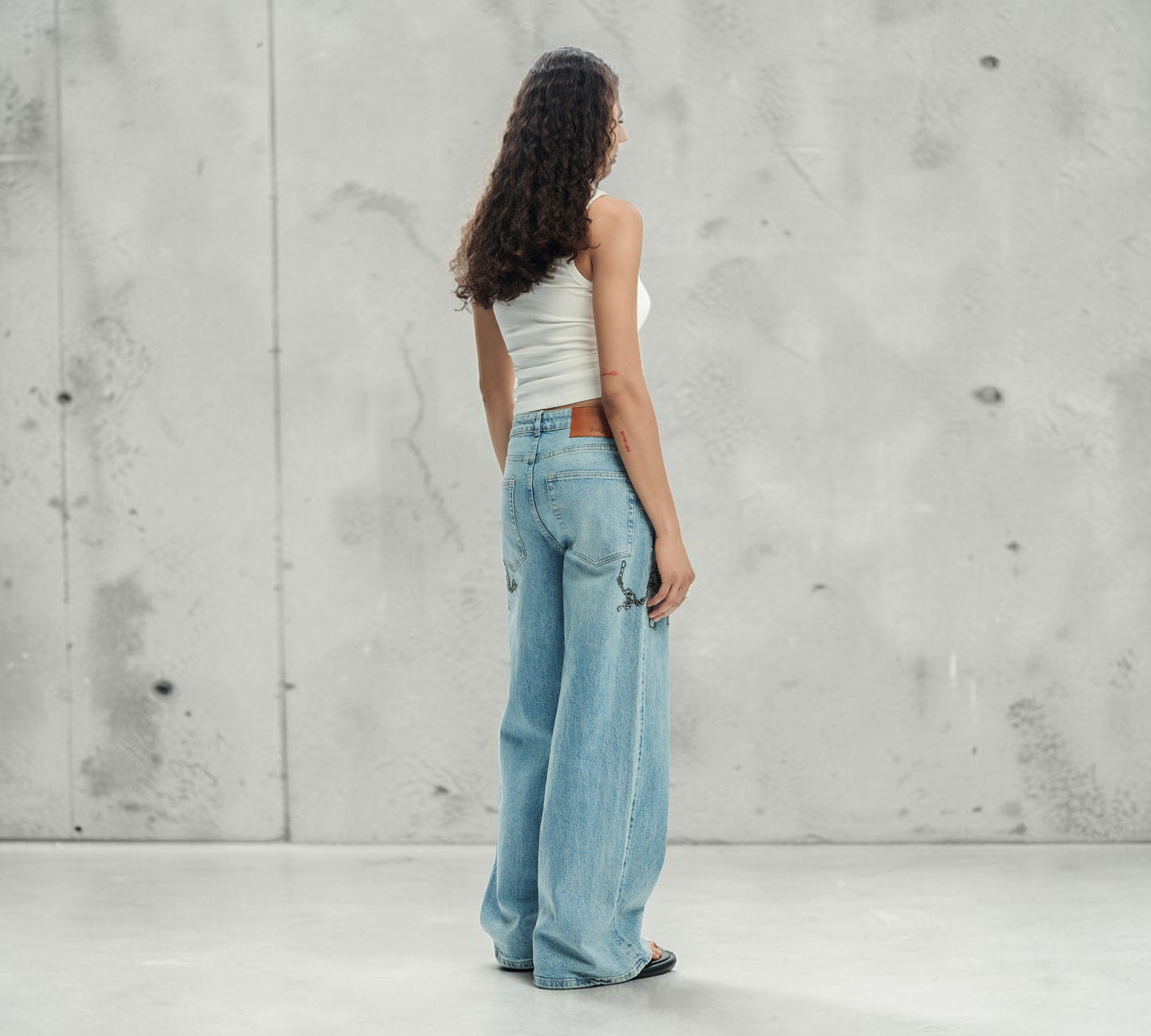 Chain Embellished Wide Leg Jeans - Above the Crowd Boutique