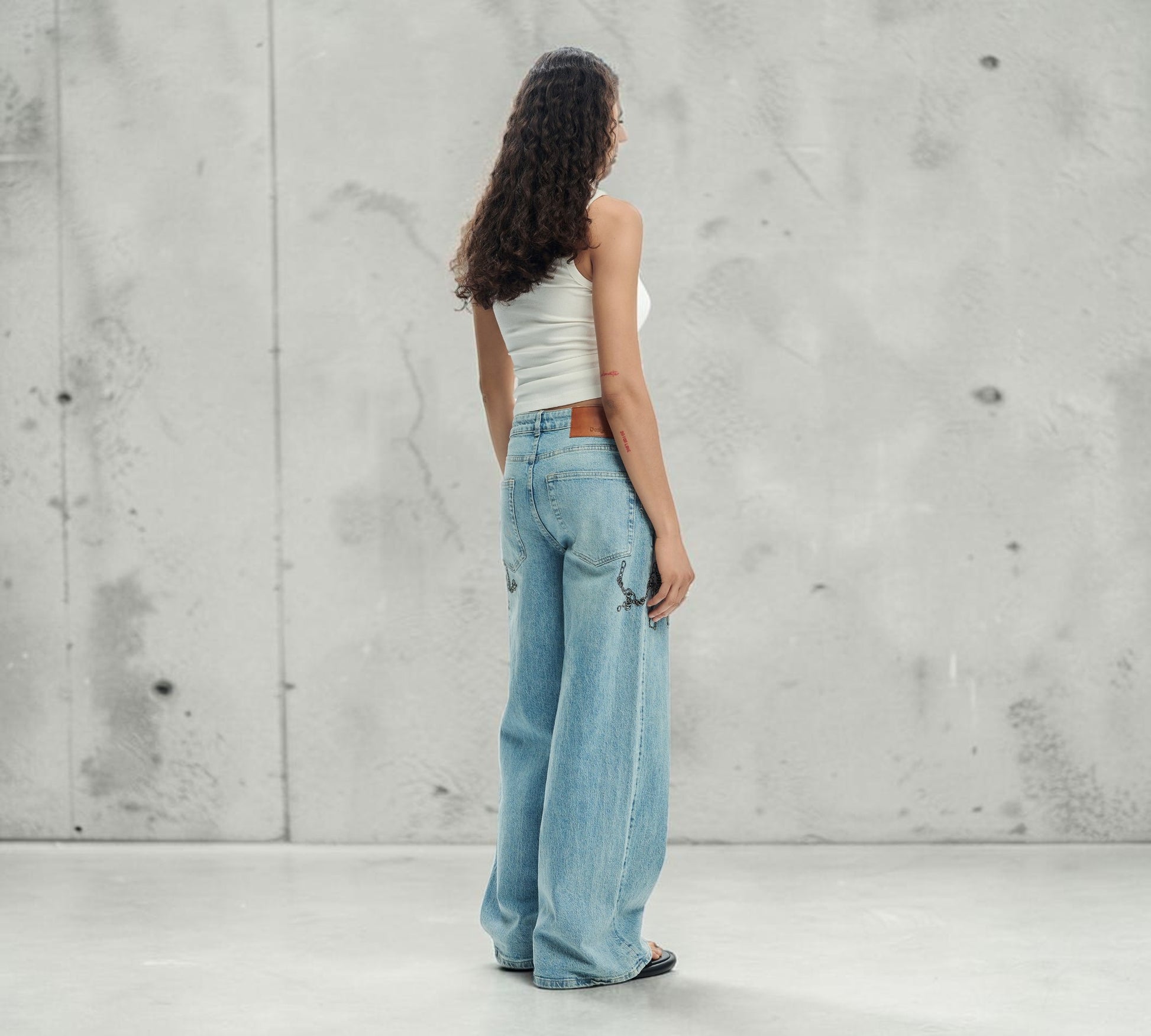 Chain Embellished Wide Leg Jeans - Above the Crowd Boutique