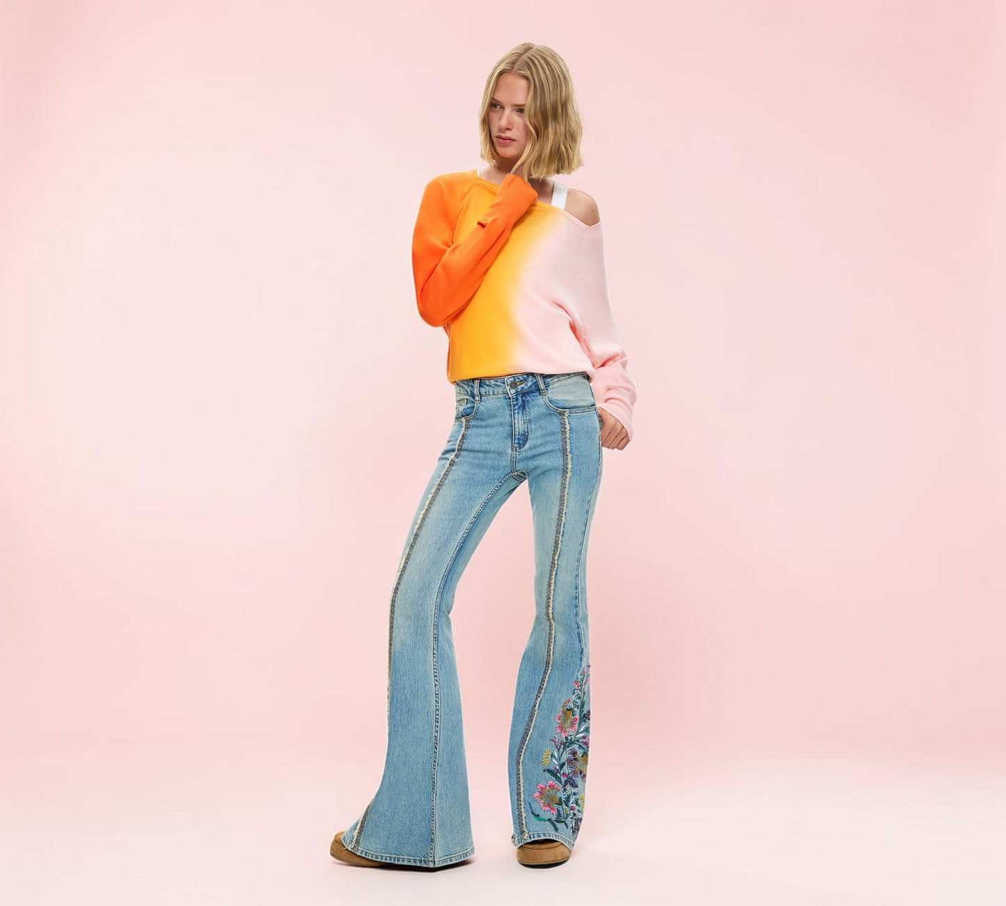 Floral Embroidered Flare Jeans - Above the Crowd Boutique